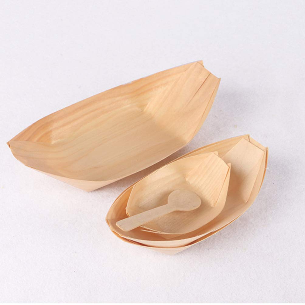 100pcs Bamboo Sushi Boats - Disposable Wooden Serving Trays for Sashimi & Desserts | Party Catering