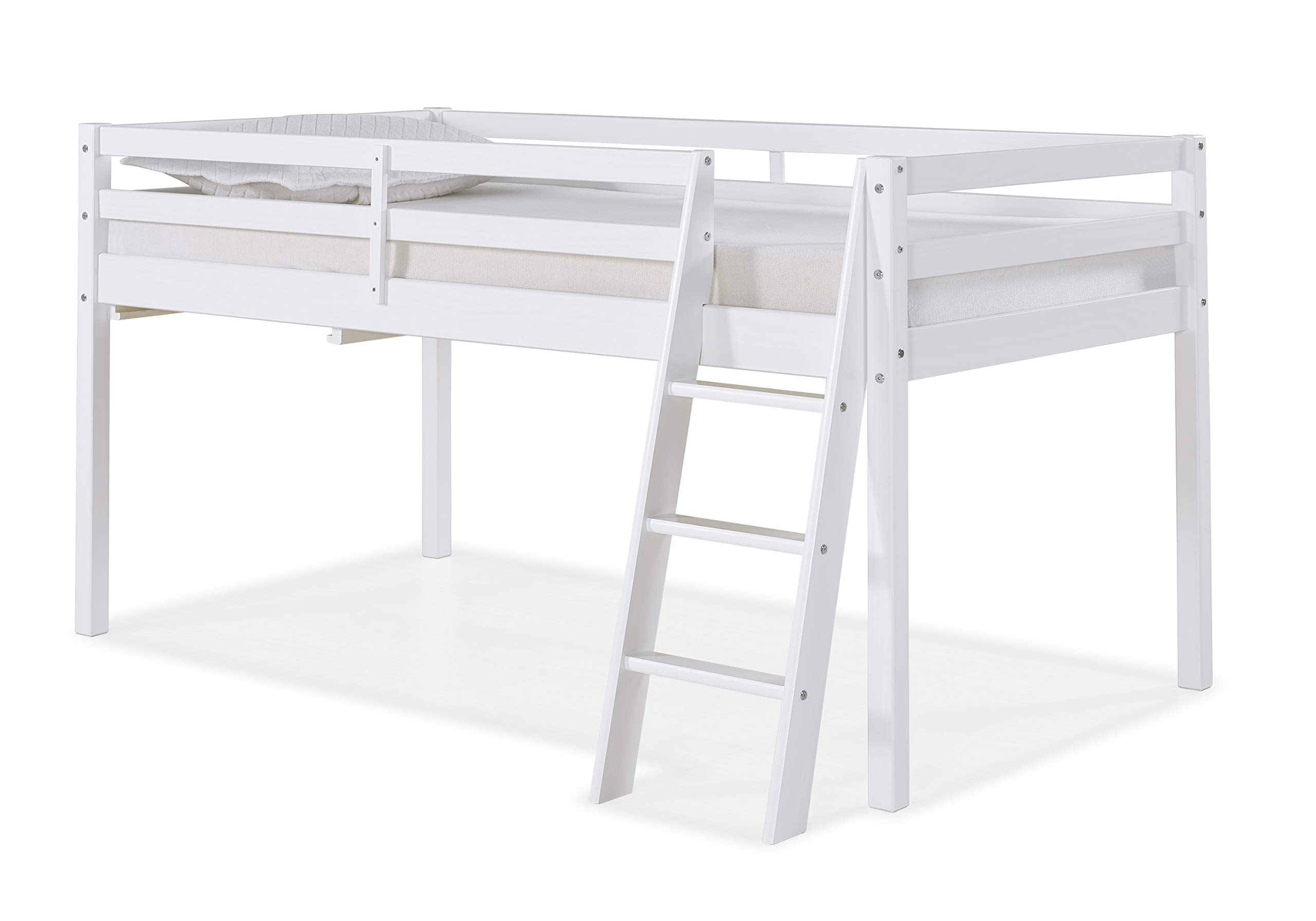 Roxy Twin Wood Junior Loft Bed for Kids with Removable Blue/Red Tent - Sturdy & Safe Bunk Bed with 175 lbs Weight Capacity | Space-Saving Kids Bedroom Furniture for Small Rooms, Sleepovers & Play Areas