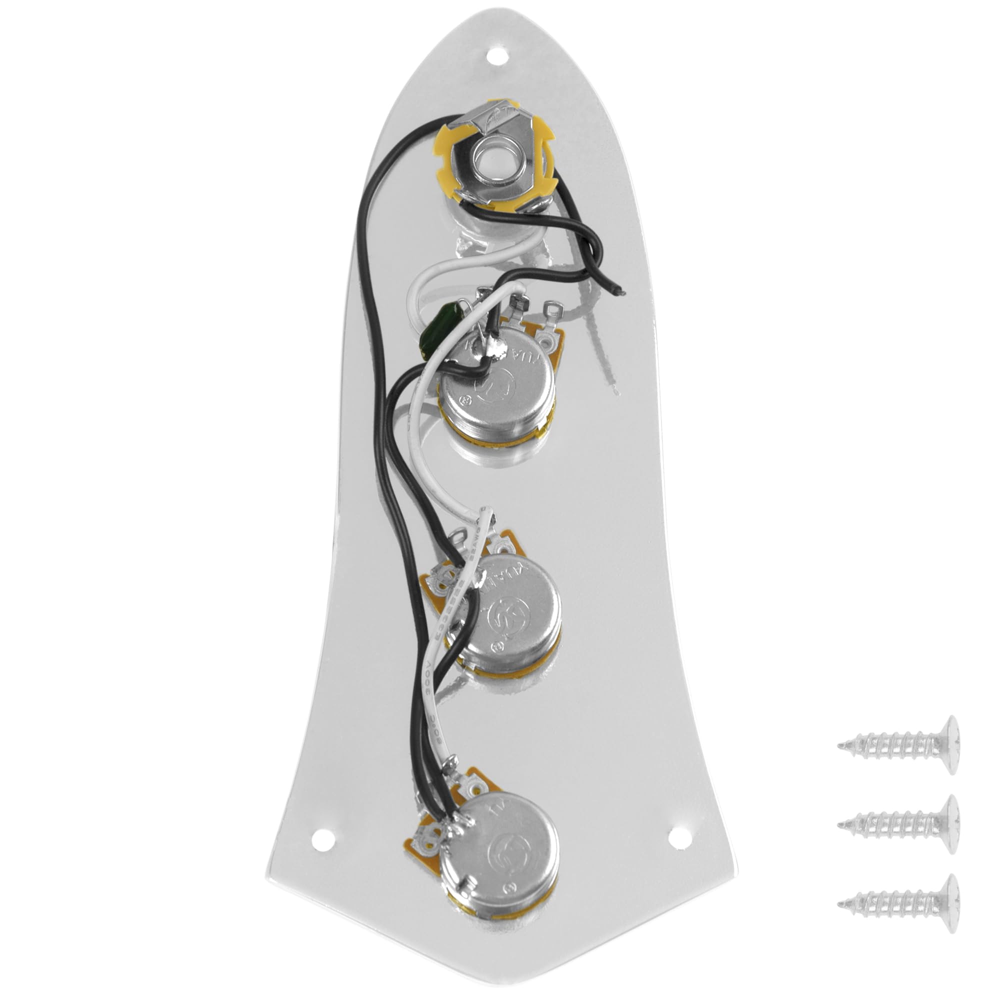 3 Bands Loaded Control Plate Pre-Wired with Preamp Knobs Pots for Fender Squier Jazz Bass (Chrome) - Perfect for Bass Guitar Upgrades & DIY Repairs