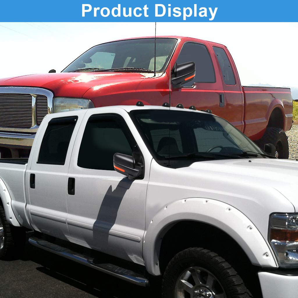 CCiyu Power-Adjusted Heated Towing Mirrors with Turn Signal & Puddle Light - Compatible with 2004-2014 Ford F-150 Series Trucks (LH Left & RH Right, Black) - Perfect for Enhanced Visibility & Safety While Towing or Night Driving