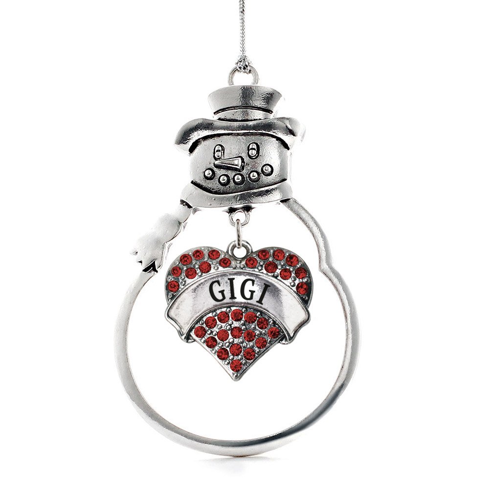 Inspired Silver - Gigi Red - Elegant Silver Christmas Ornament with Red Pave Heart Charm & Cubic Zirconia - Snowman-Themed Holiday Tree Decoration - Perfect for Christmas Tree Decor, Gift Giving & Festive Home Decor