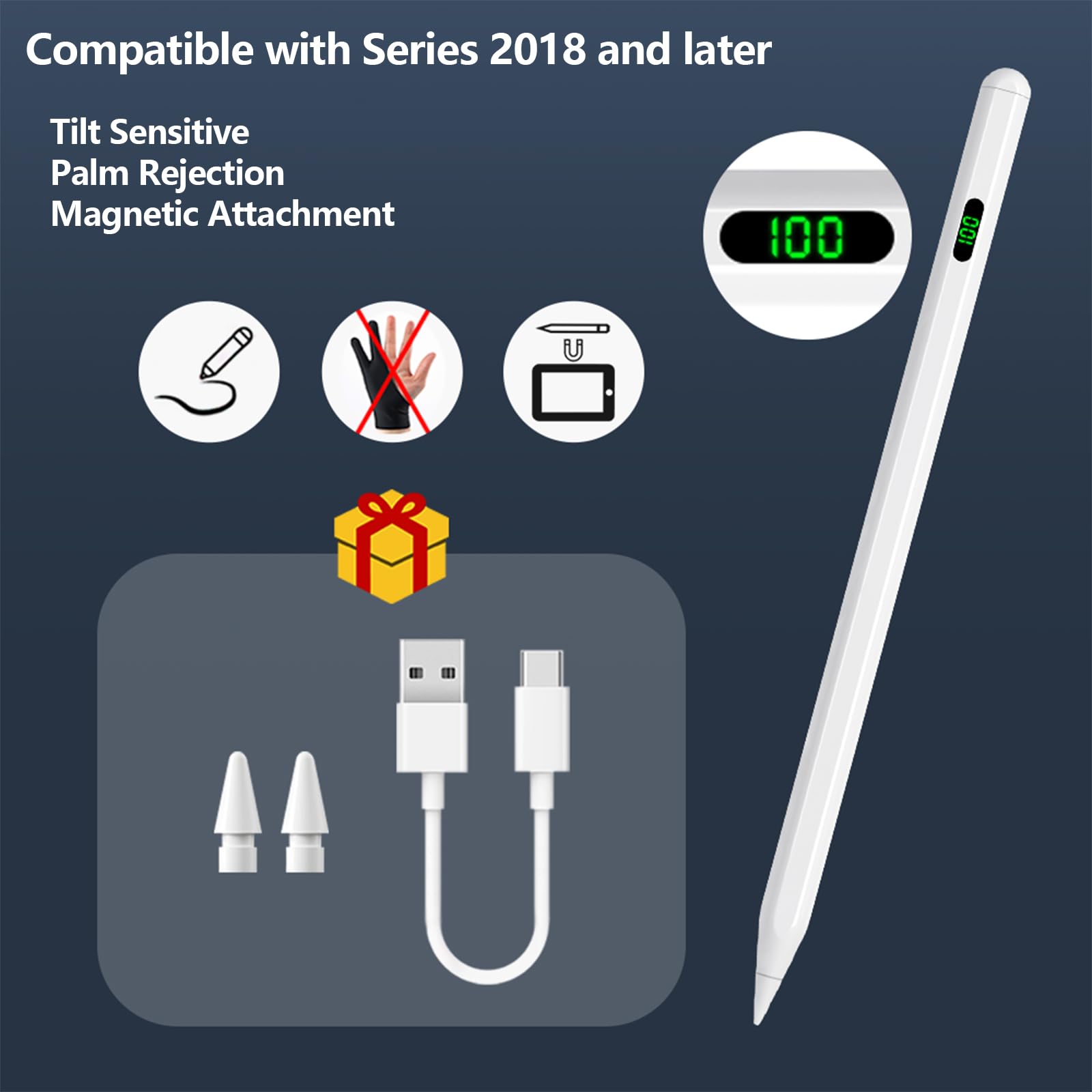 Fast Charging Stylus Pen for iPad (2018-2024) - Compatible with iPad 6th-10th Gen, Air 3-5, Mini 5/6 & Pro 11