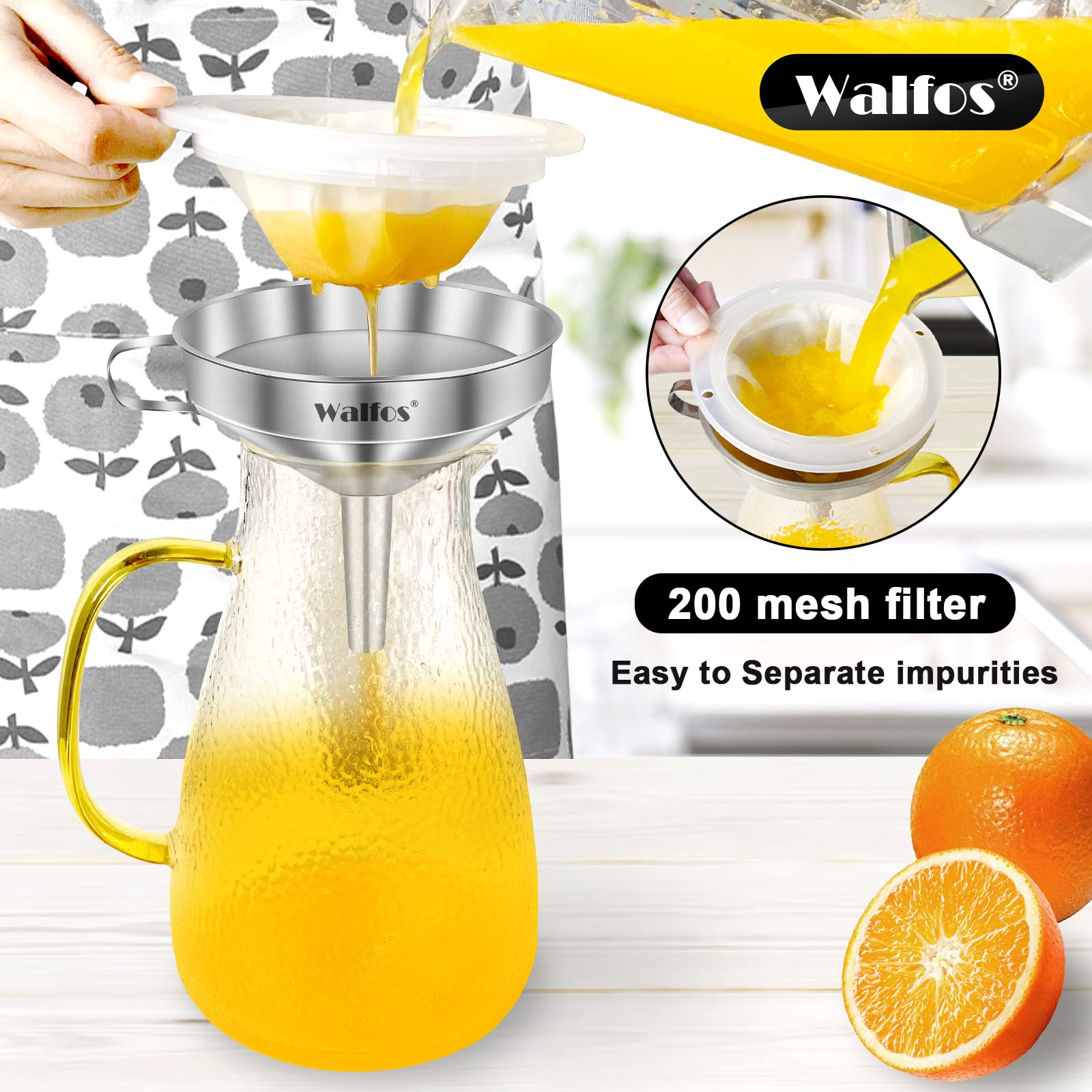 Premium Stainless Steel Kitchen Funnel with 2 Removable Strainers & Cleaning Brush - Ideal for Liquids, Oils, Jam, Dry Ingredients & Powder Transfer (4.9