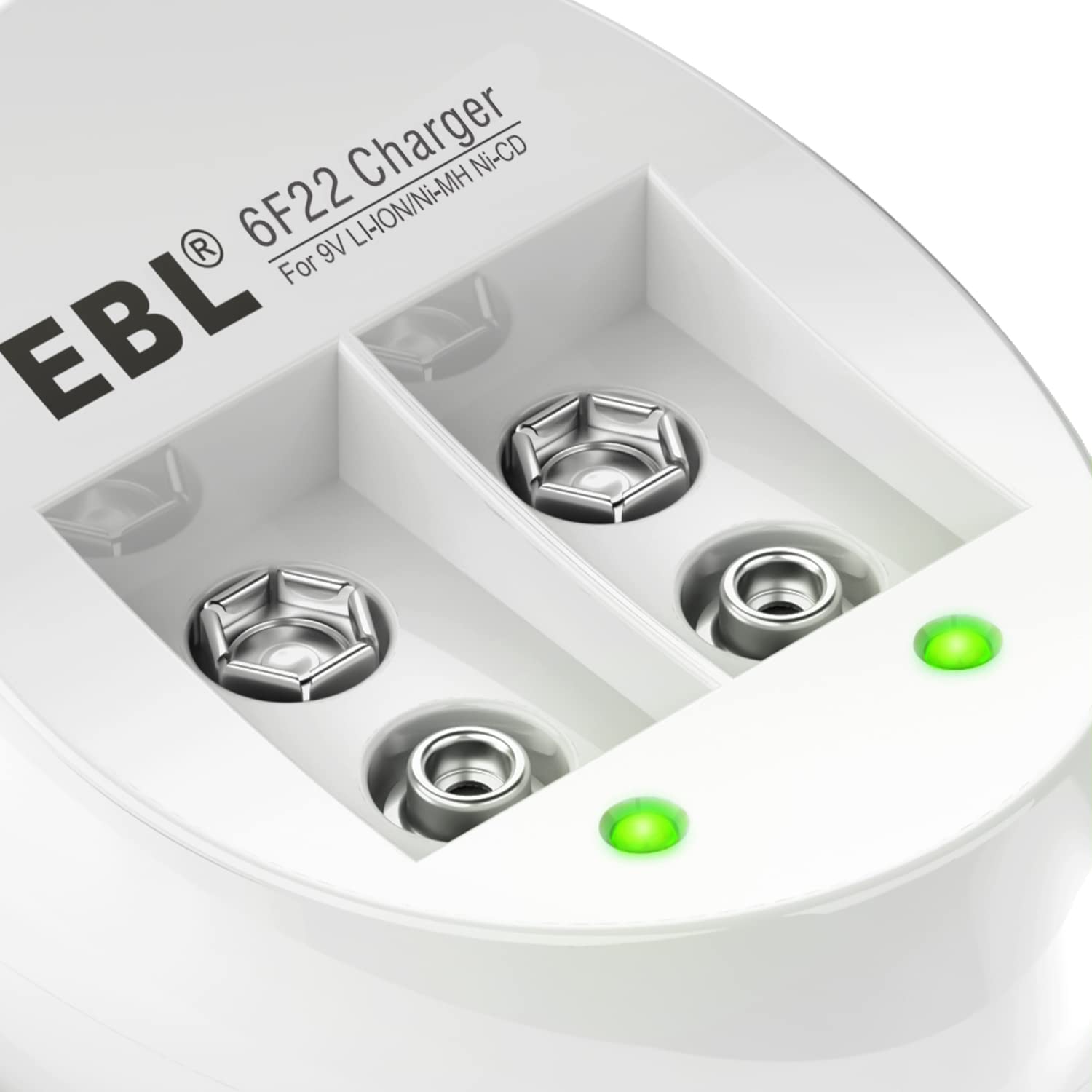 EBL 9V Lithium-ion Rechargeable Batteries (2 Pack) with Smart Charger - Long Lasting Power for Smoke Detectors, Guitar Pedals & Electronic Devices