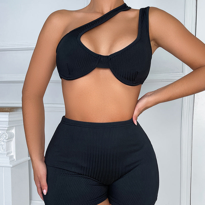 Women's Off Shoulder Tube Top & Suspender Shorts 2-Piece Yoga Outfit - Gym, Workout, Lounge & Summer Fashion