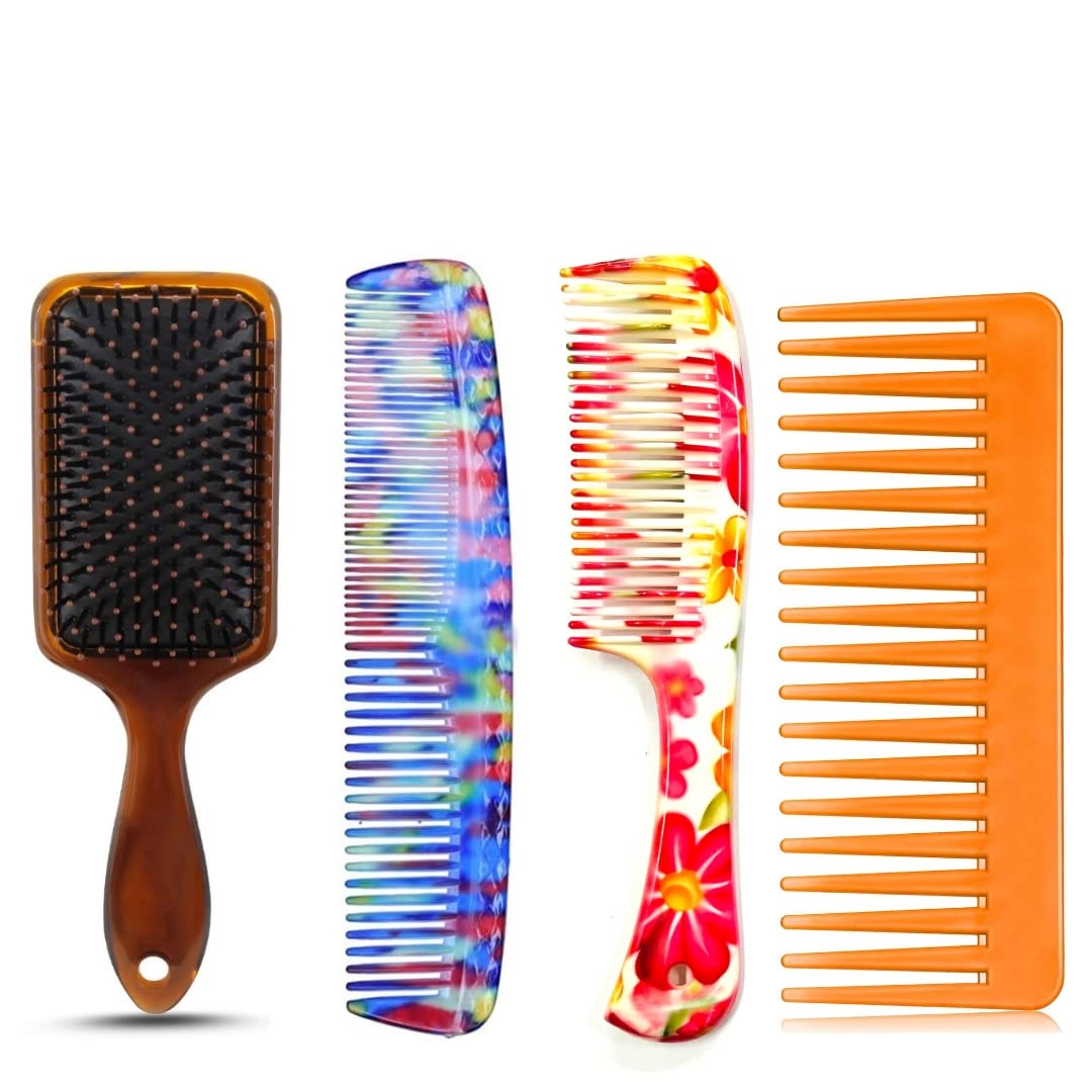 Maple 4-Piece Professional Hair Styling Comb Set - Variety Pack for All Hair Types (Paddle Brush, Dressing Comb) - Perfect for Salon Stylists & Home Hair Care - Women & Men