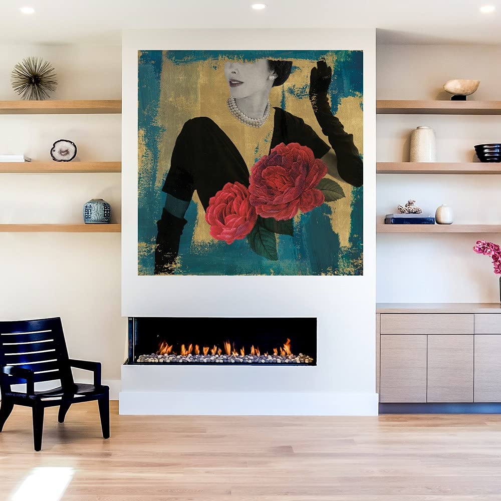 Eccentric Accents Floral Fashionista Canvas Wall Art - 32x32 Inch Hand-Painted Fine Art Decor for Living Room, Bedroom, Office - Ready to Hang - Perfect for Home, Kitchen, Bathroom & Dining Room Decor
