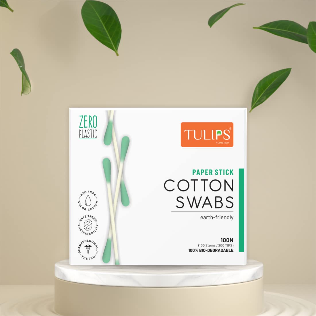 TULIPS Cotton Swabs 4-Pack - 100/200 Tips, Multicolor, White Paper Stick, Eco-Friendly Ear Buds for Makeup, Cleaning & First Aid | Travel & Home Use