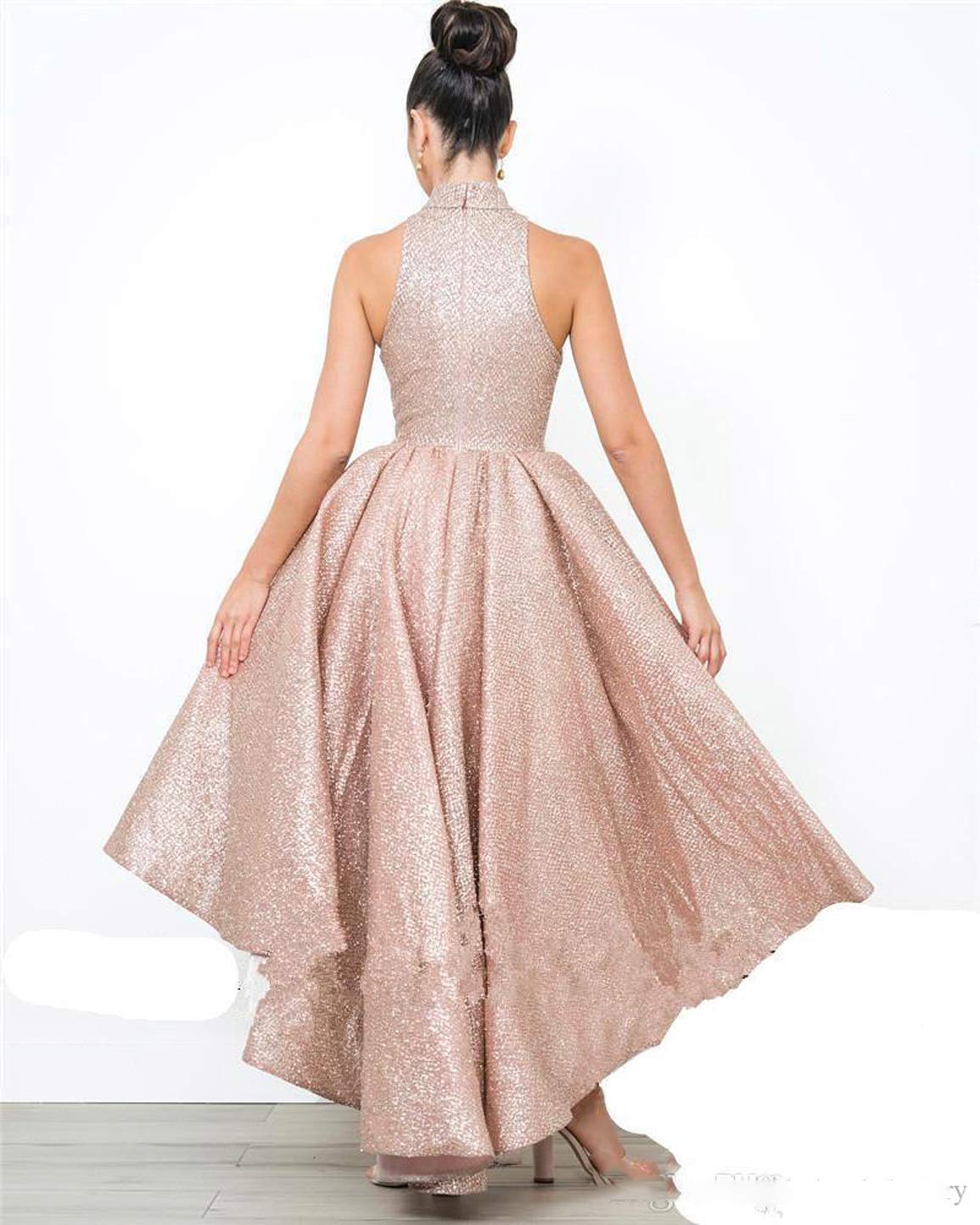 Sparkly High Low Prom Dresses with High Neck - Elegant Pageant Ball Gown for Women's Formal Evening Wear AL055 | Perfect for Homecoming, Quinceañera & Black Tie Events