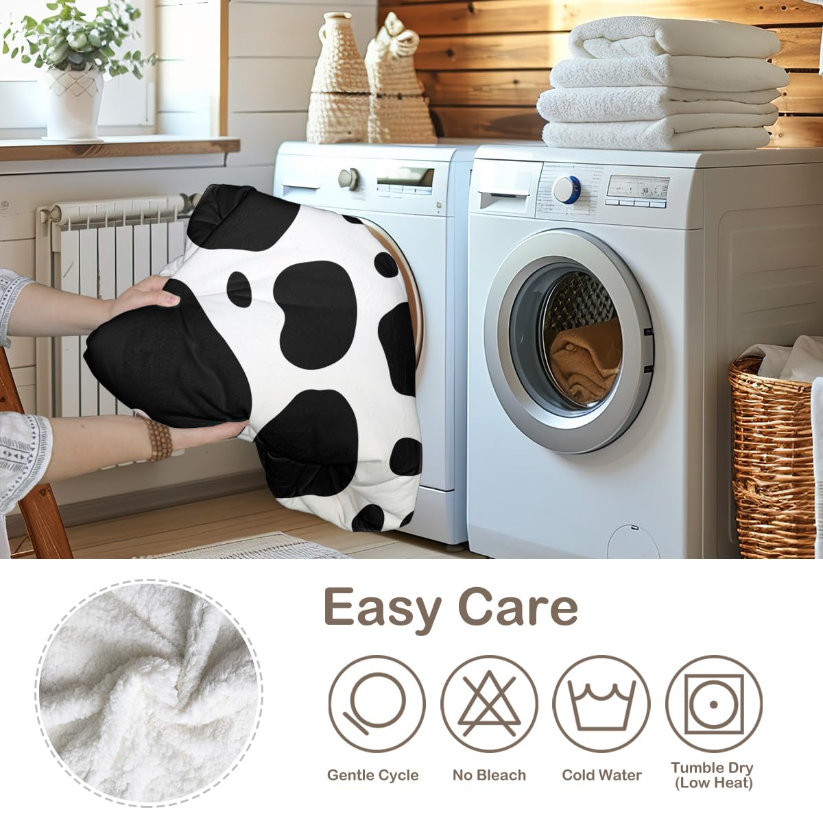 Sleepwish Black and White Cow Print Sherpa Fleece Throw Blanket - 50x60 Inch Soft Plush Animal Pattern Blanket for Kids, Girls, Boys & Women - Perfect for Bedroom, Sofa, Picnic & Cow Lover Gifts