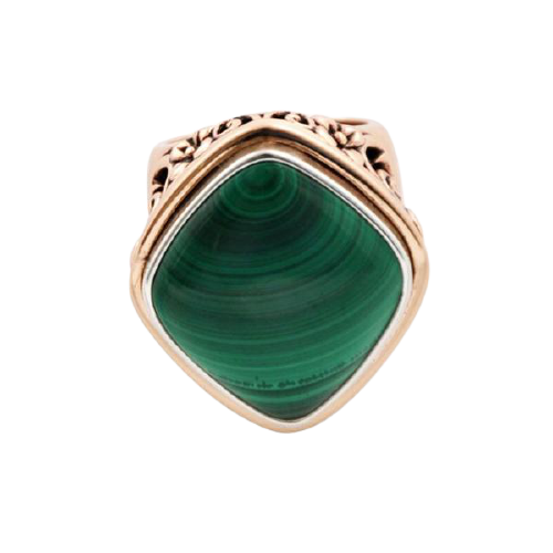 Barse Malachite and Copper Signet Ring for Men - Handmade Adjustable Statement Jewelry - Perfect for Weddings, Parties, and Gifts