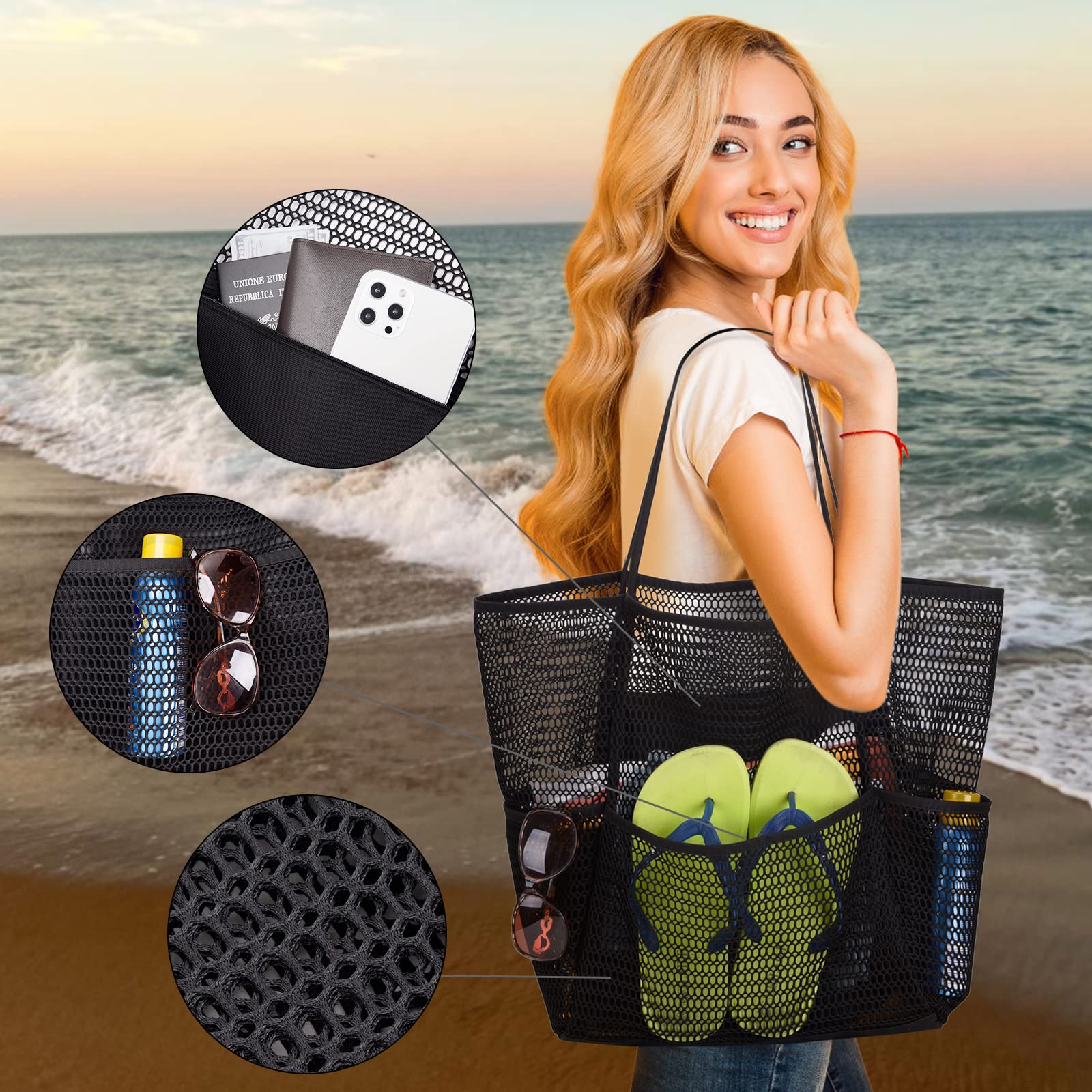 Stylish Mesh Beach Tote Bag for Women - Large Waterproof Travel & Pool Essentials Bag - Perfect for Vacation, Cruise, Family Outings & Summer Getaways