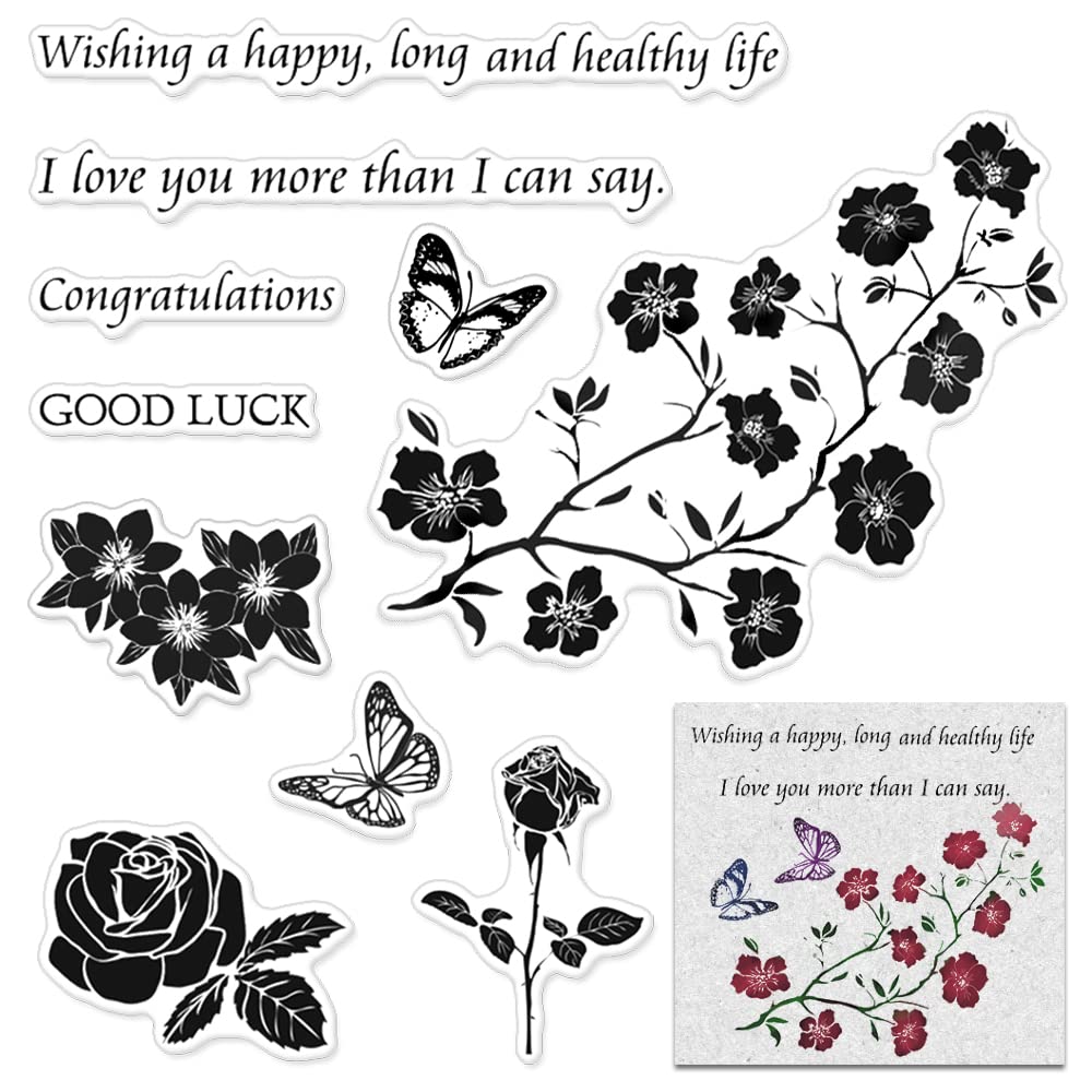 Valentine's Day Clear Stamps Set - Love Words, Butterfly, Flower & Rose Edge Stamps for Card Making, Scrapbooking, DIY Decor & Crafting | Perfect for Valentine's Cards, Wedding Invitations & Album Embellishments