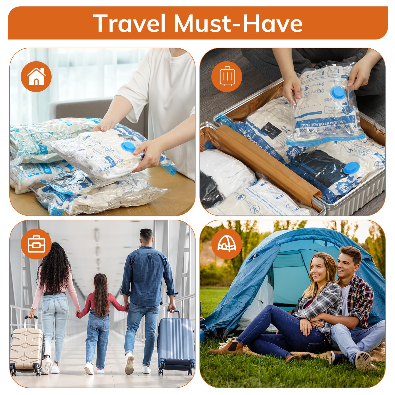 Electric Vacuum Storage Bags with Portable Pump | Space Saver Compression Bags for Clothes, Bedding & Travel (12-Pack) | Perfect for Home Organization & Suitcase Packing