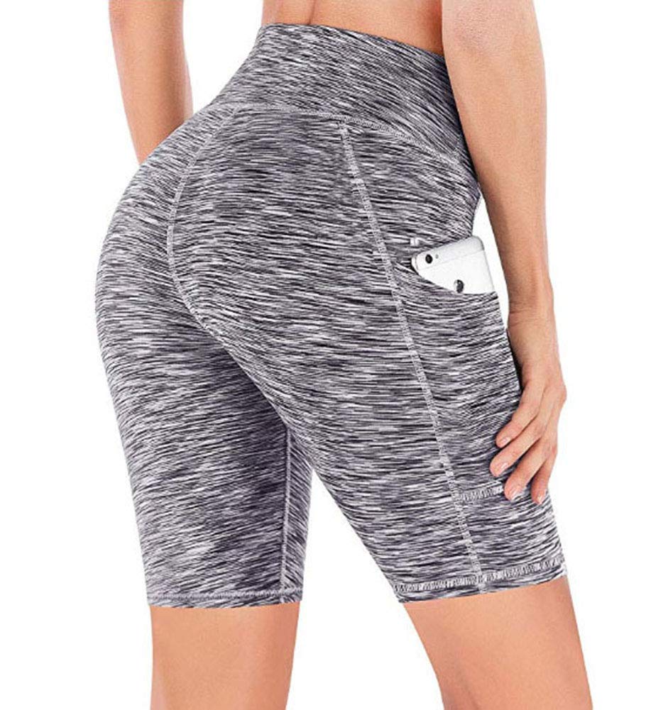 YAKER Women's High-Waisted Yoga Shorts - Breathable Workout Running Shorts with Side Pockets for Gym, Pilates & Home Exercise