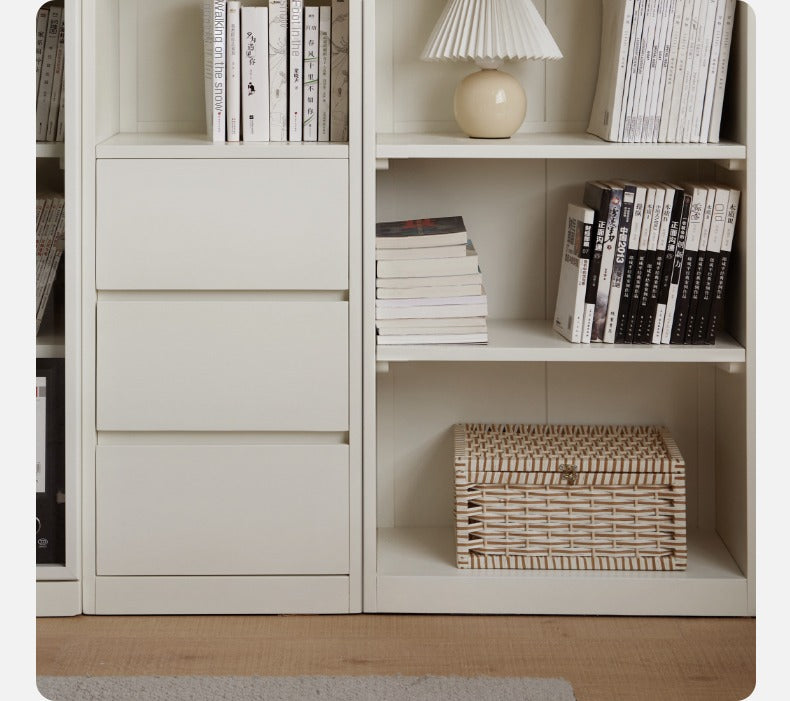 Stylish Poplar Solid Wood Bookcase in Cream - Perfect for Living Room, Bedroom, or Home Office Storage
