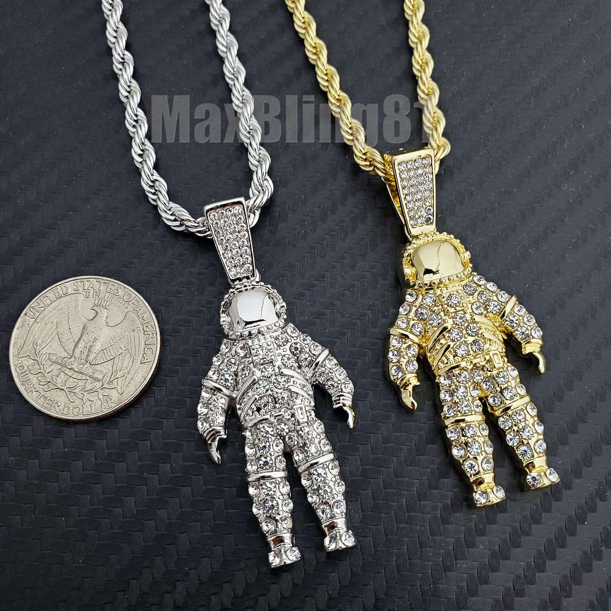 Hip Hop Iced Out Gold & Silver Plated Astronaut Pendant with 4mm 24