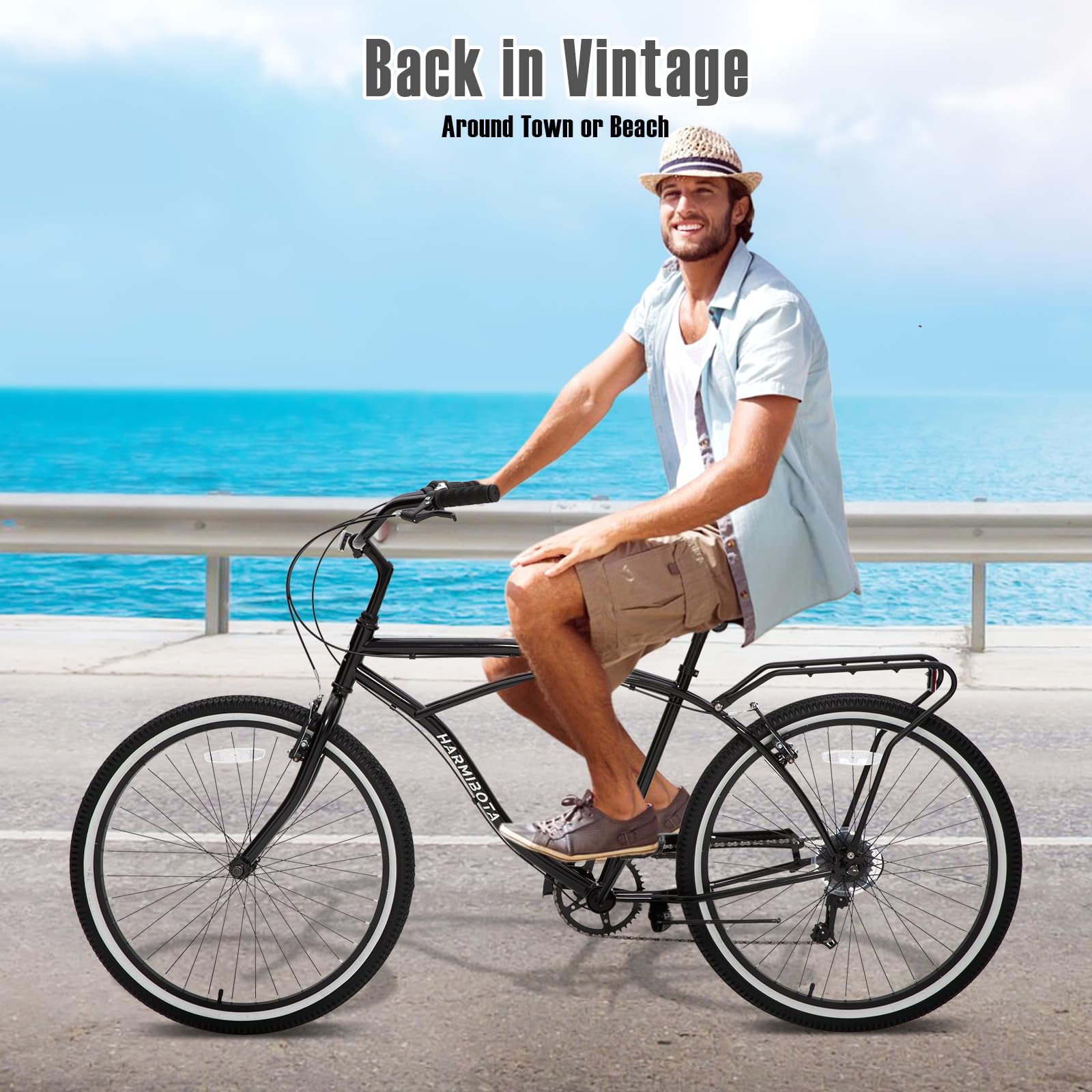 26 Inch 7-Speed Beach Cruiser Bike for Women & Men - Lightweight Hybrid Cruiser with Quick Assembly & Anti-Skid Tires - Perfect for Coastal Rides, Commuting & Leisure Cycling