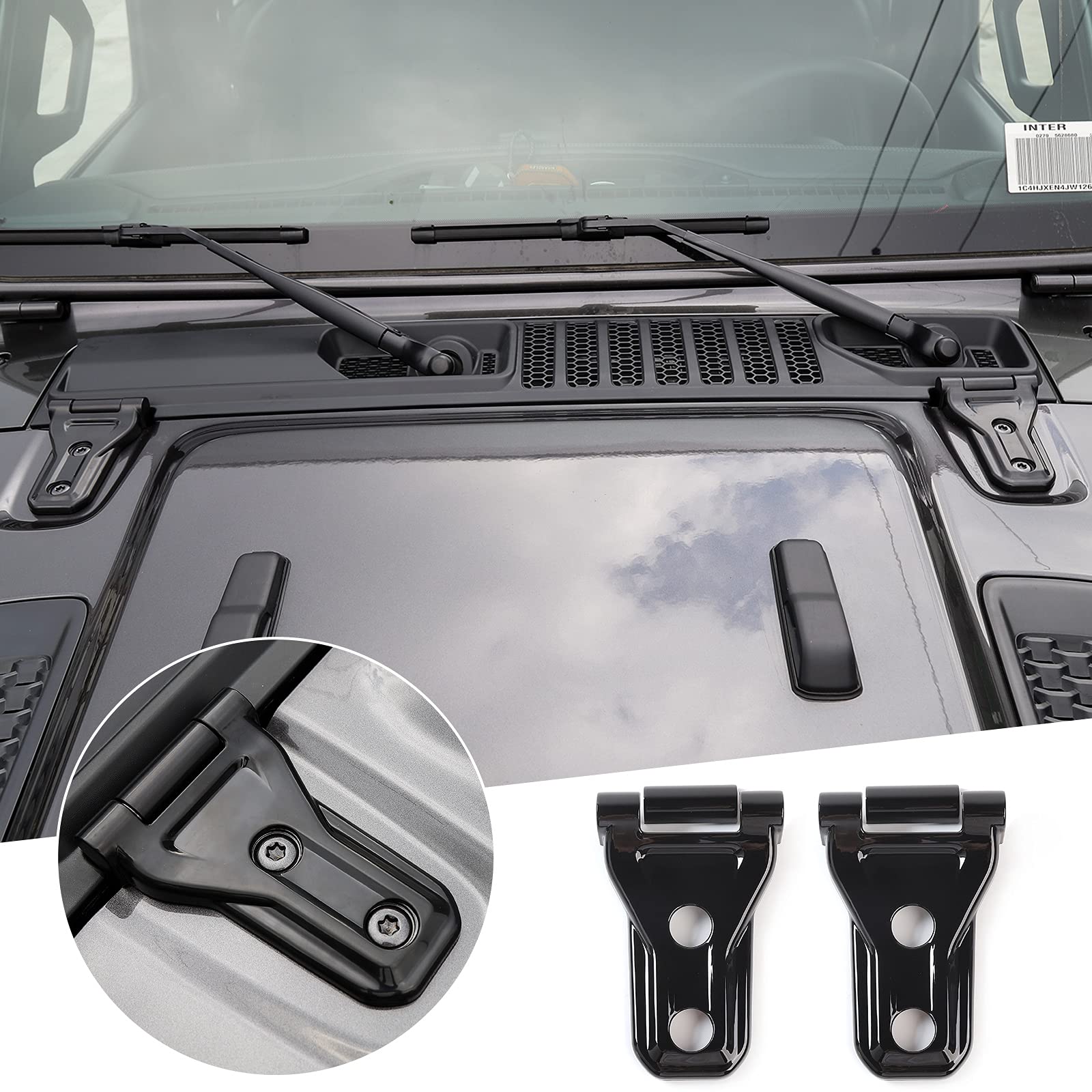 Black RT-TCZ Hood Hinge Cover Exterior Decoration Kit - Compatible with 2018-2023 Jeep Wrangler JL/JLU & Gladiator JT - Durable Accessory for Off-Road Protection & Style Upgrade (Perfect for Trail Riding & Custom Jeep Builds)