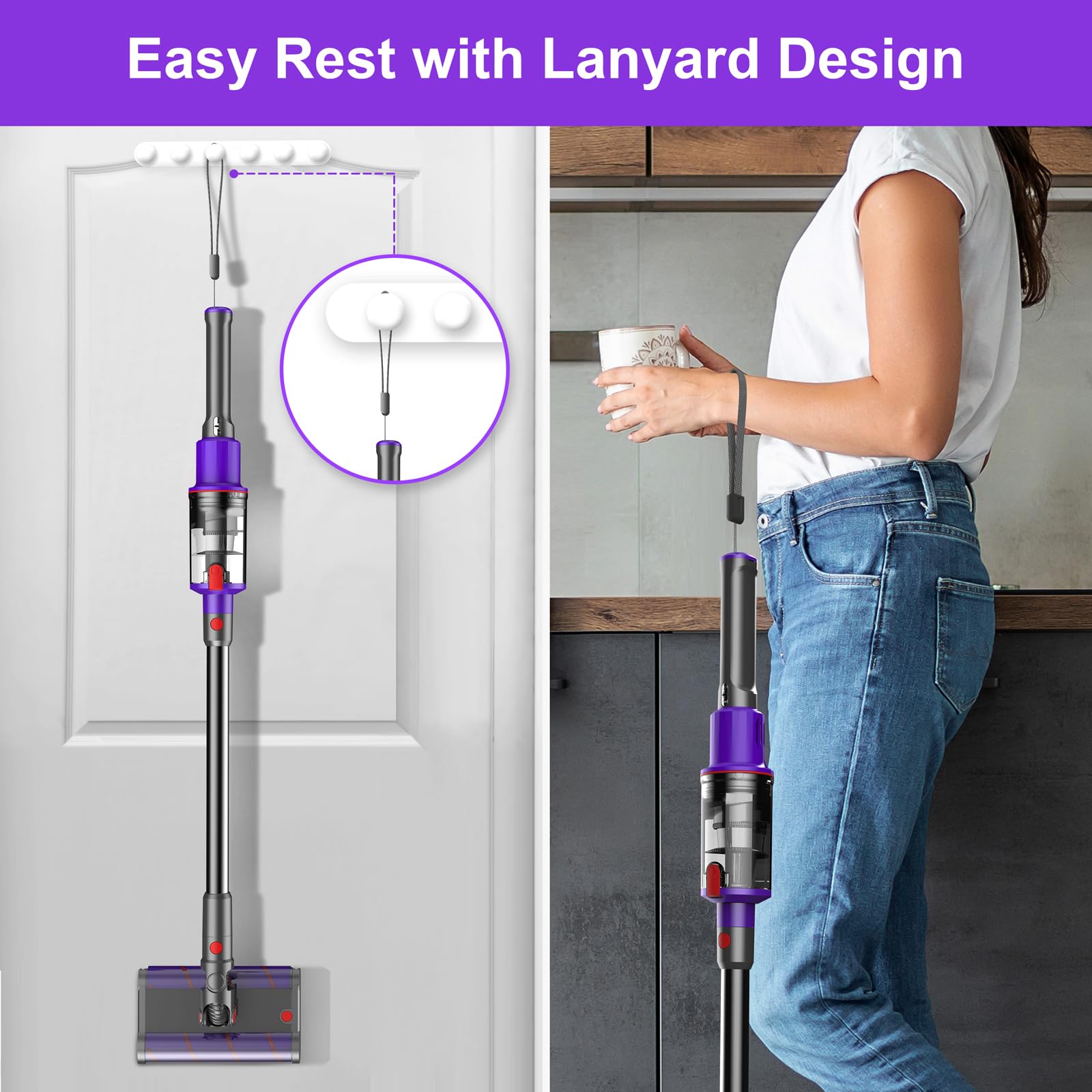 28KPa Powerful Cordless Stick Vacuum Cleaner with Dual Roller - 360° Flexible Glides, 45min Runtime, Lightweight Rechargeable for Pet Hair & Hard Floors | Perfect for Home Cleaning & Pet Owners