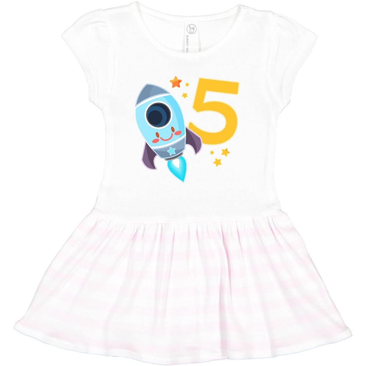 Inktastic Rocket Spaceship Happy 5th Birthday Toddler Dress - Cute Astronaut Themed Outfit for Girls' Birthday Party & Space Adventure Costume