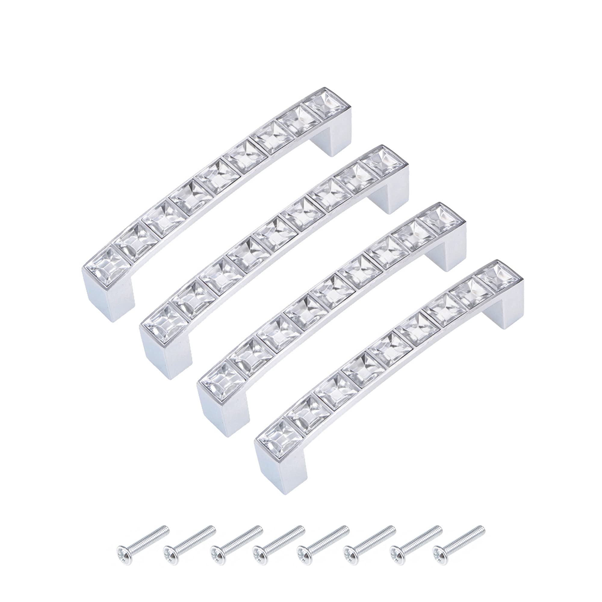 uxcell 96mm Cabinet Pulls Drawer Handles - Alloy Crystal Knobs with Screws (4Pcs) - Perfect for Kitchen Cabinets, Dressers & Furniture Upgrades
