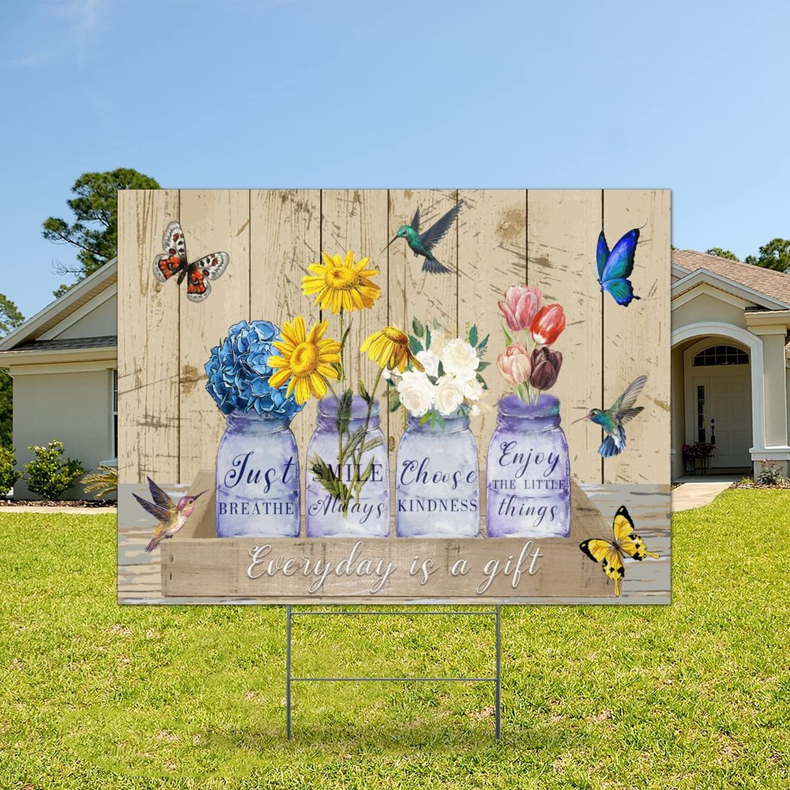 Floral Botanical Yard Sign - Double Sided Weatherproof 18x24in for Lawn Decor & Sales