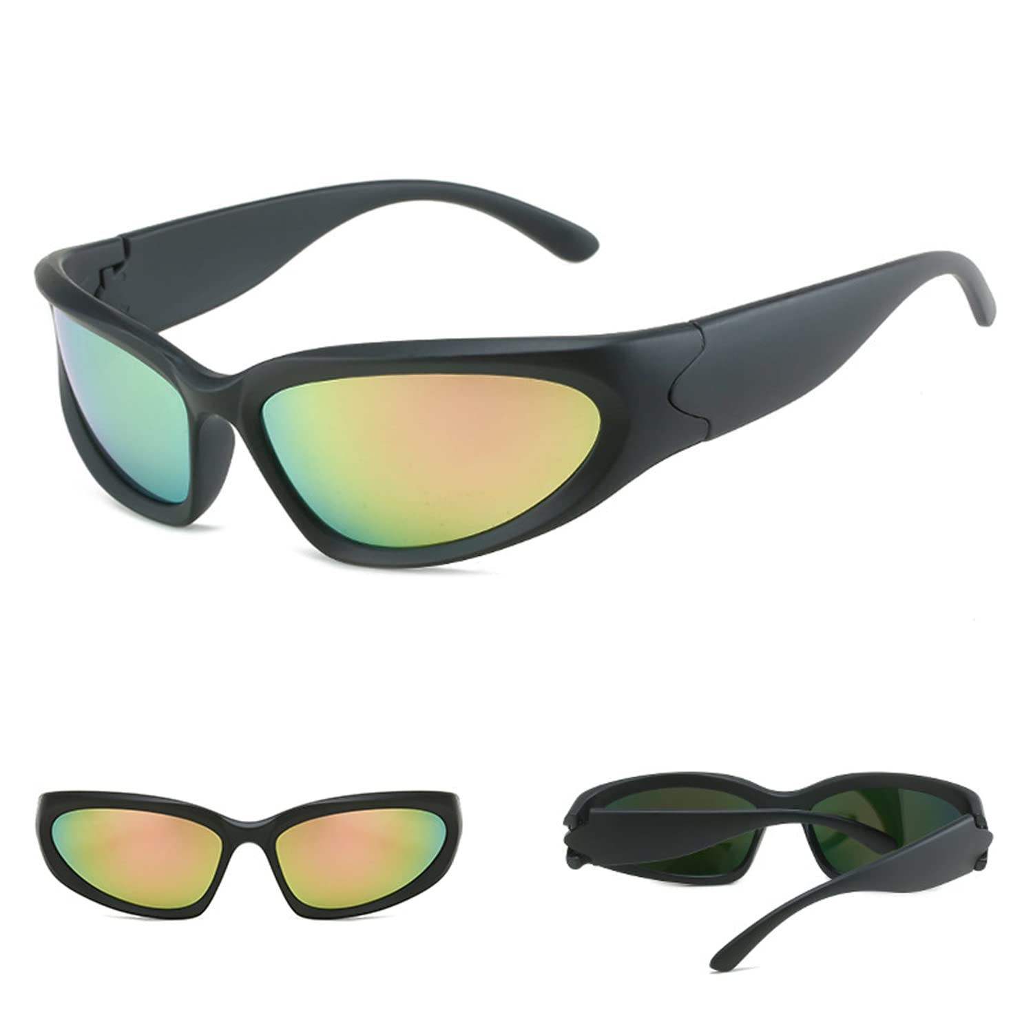 Y2K Cyber Wrap Around Sunglasses for Women & Men - Trendy Retro UV Protection Shades for Outdoor, Beach, and Driving