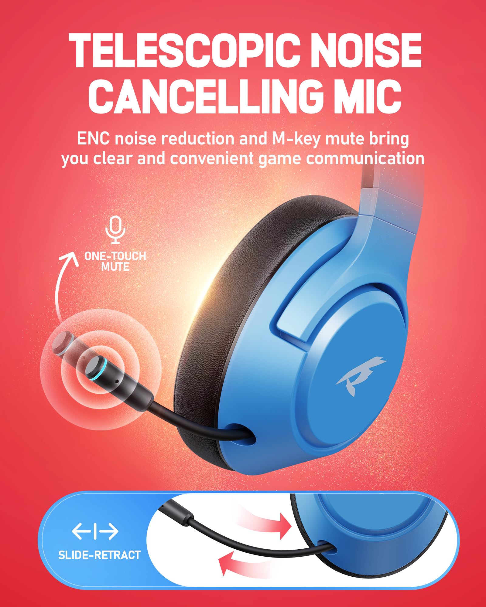 2.4Ghz Wireless Gaming Headset for Nintendo Switch OLED/Lite - Bluetooth 5.4 Headphones with Noise Cancelling Mic, 40Hr Battery, USB-C for PS5/PS4/PC/Mac - Perfect for Gaming, Streaming & Online Meetings