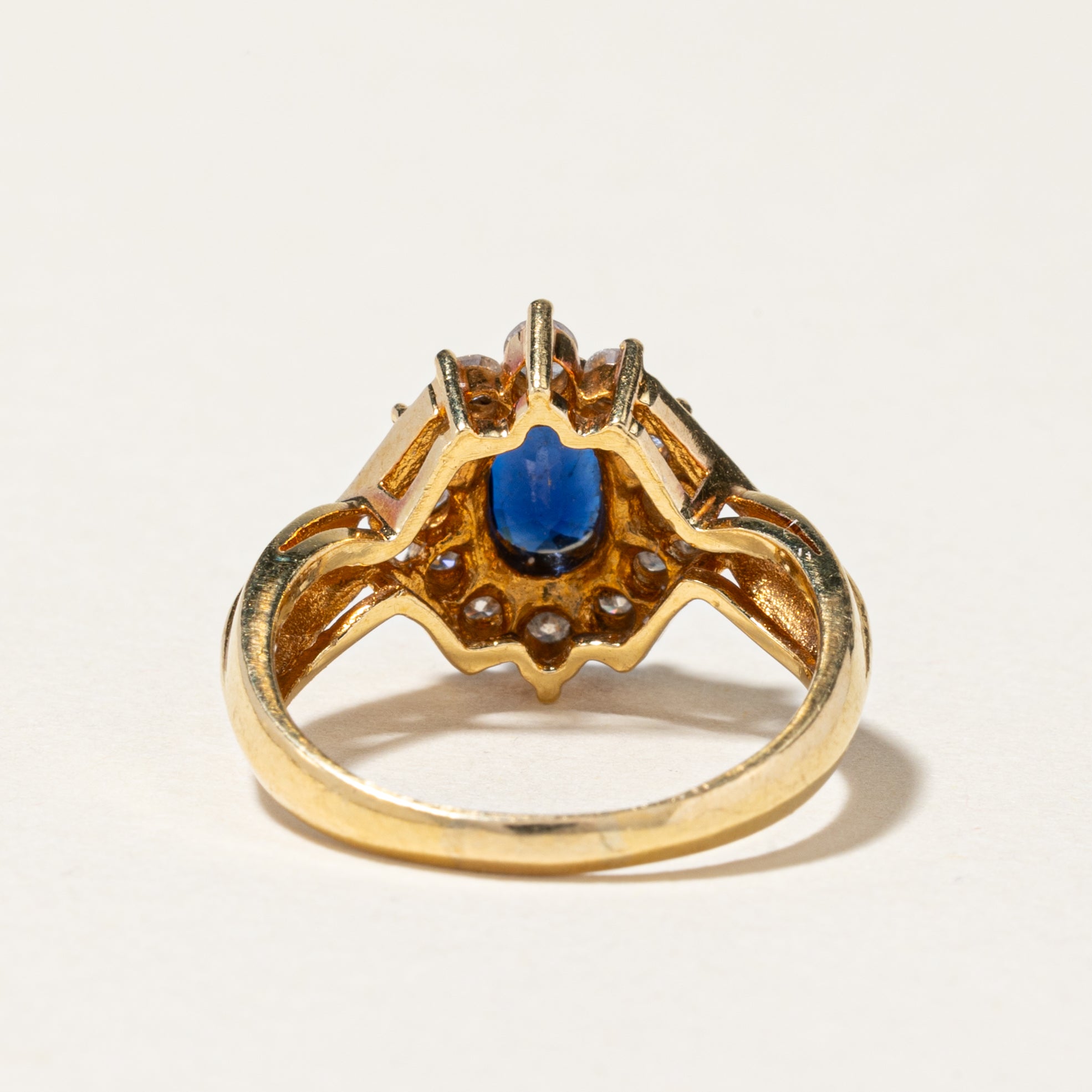 18K Yellow Gold Sapphire and Diamond Halo Engagement Ring - 0.62ct Center Stone, 0.33ctw Diamond Accents - Size 5 - Perfect for Proposals, Anniversaries, and Special Occasions