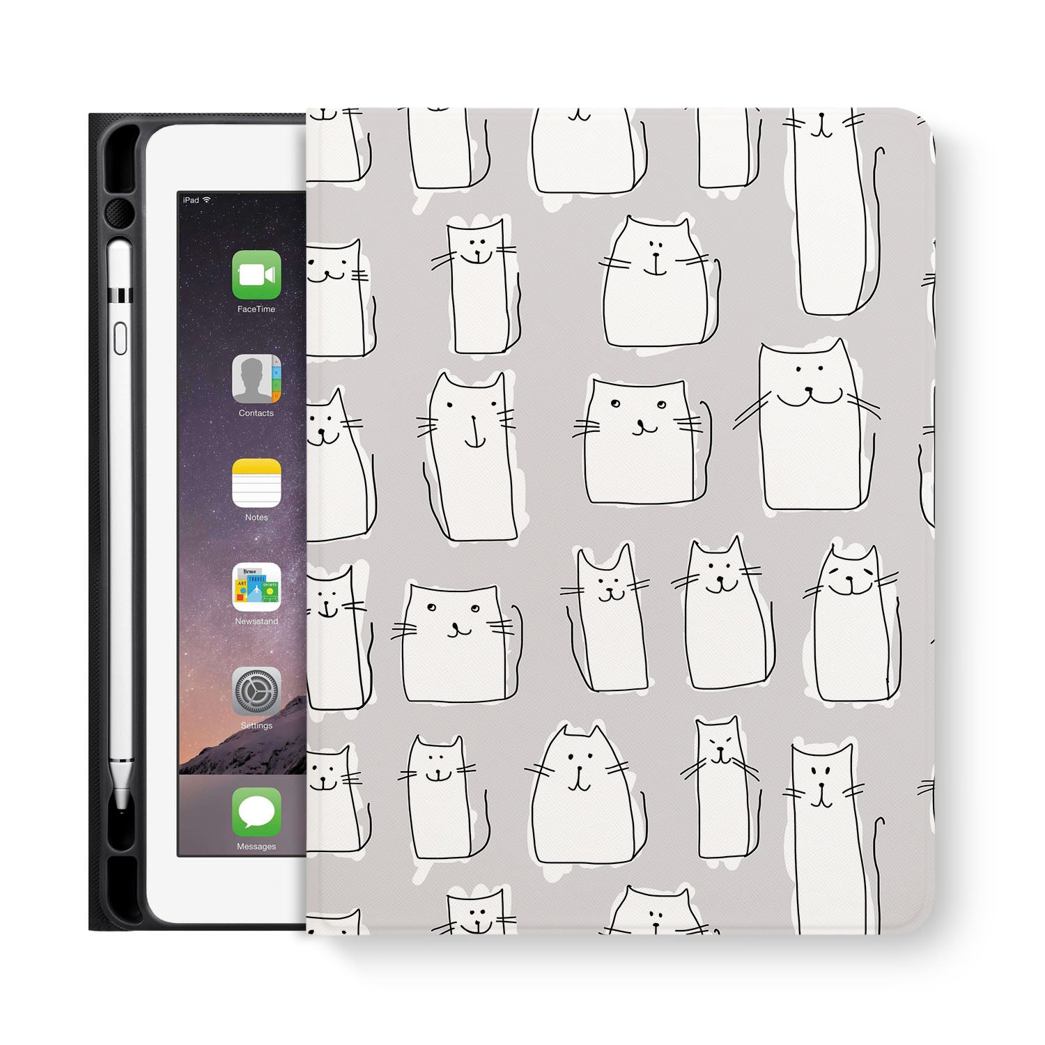 Premium iPad Folio Case with Cute Cat Design - Slim Protective Cover for iPad Pro/Air/Mini - Perfect for Work, School & Travel Accessories