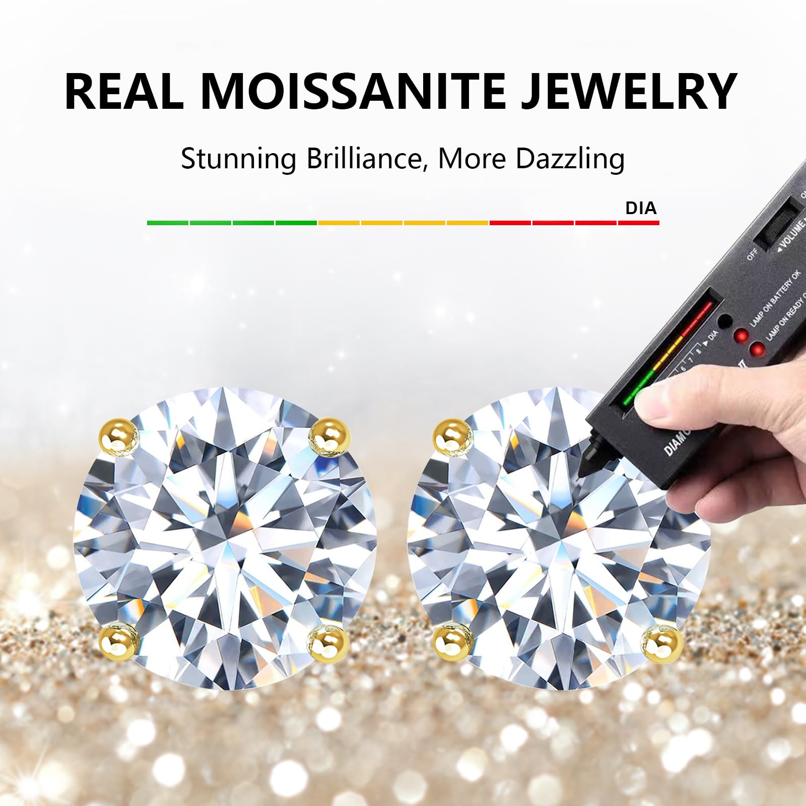 BREN Moissanite Stud Earrings S925 Sterling Silver & 18k White Gold Plated, D Color Brilliant Round Cut Imitation Diamond Earrings for Men & Women - Perfect for Weddings, Anniversaries, and Everyday Elegance