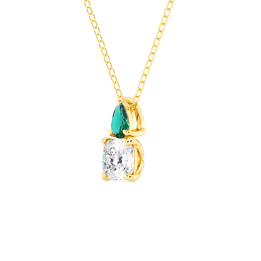 Toi Et Moi Emerald & Cushion Cut Lab-Grown Diamond Pendant Necklace - 14K Gold Elegant Jewelry for Women, Perfect Gift for Anniversary, Valentine's Day & Special Occasions