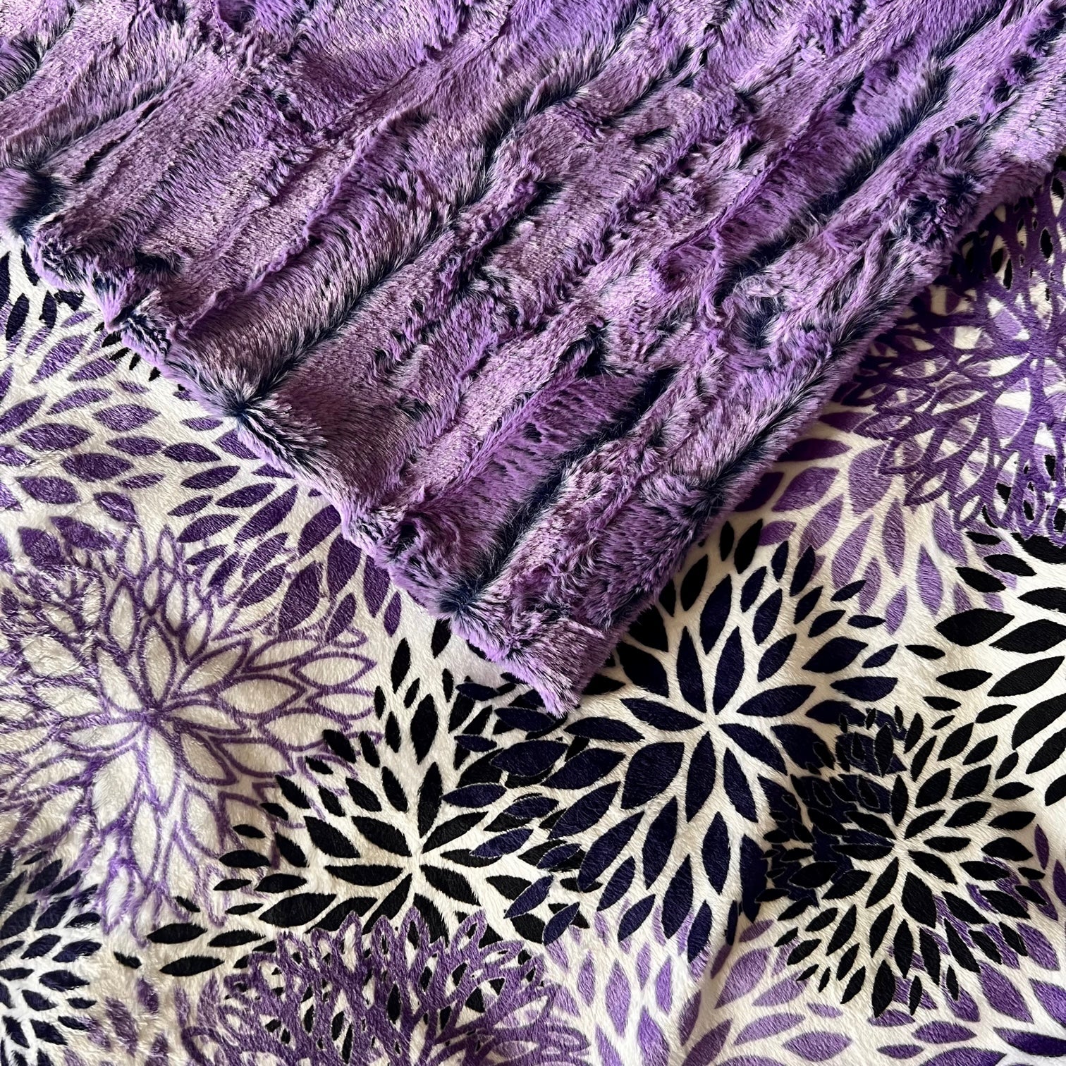 Blooms Indigo Purple Mums on Purple Forest Fox Minky Blanket - Soft & Cozy 54x73 Large Throw Blanket for Adults - Perfect for Bed, Sofa, and Home Decor