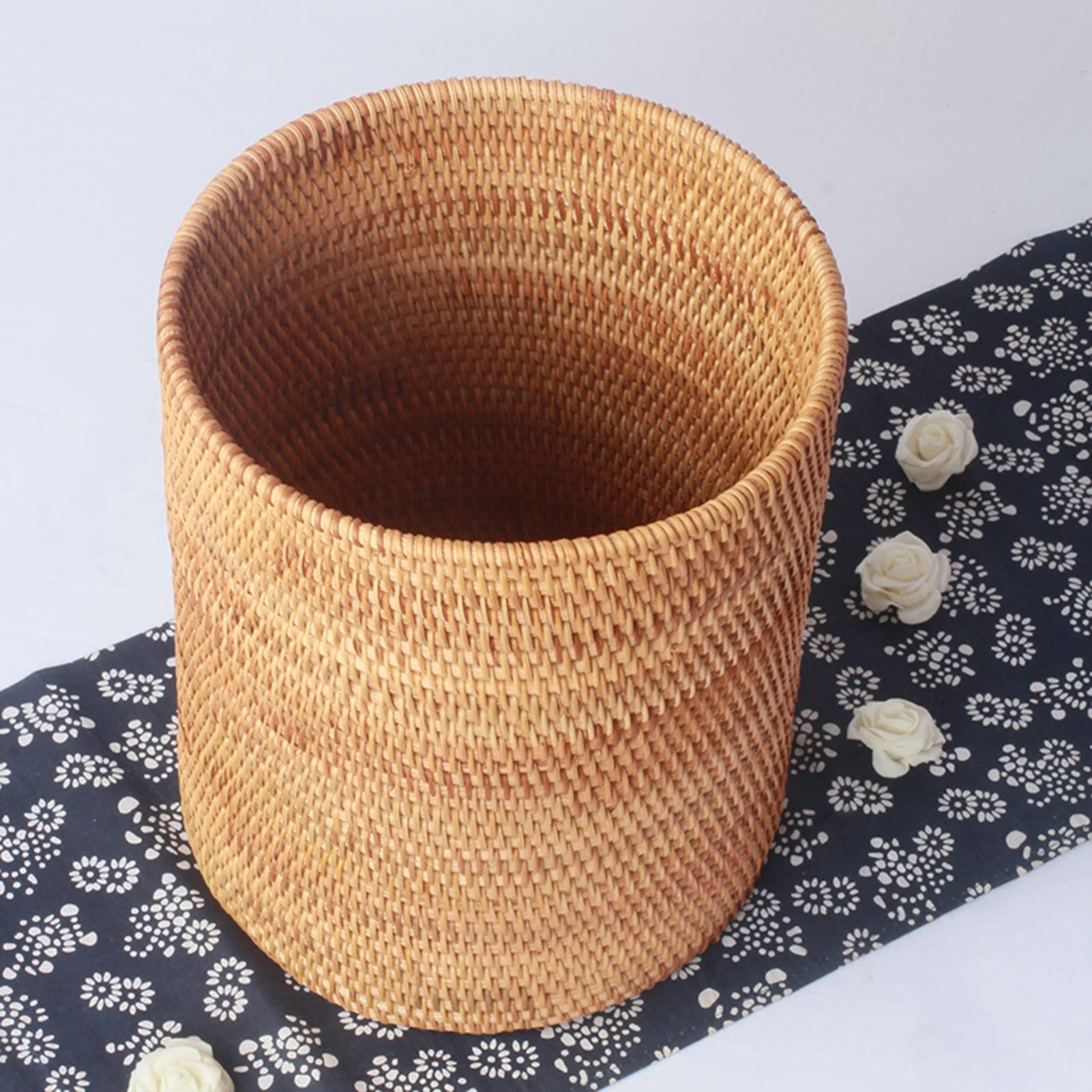 Eco-Friendly Rattan Trash Can - Round Bathroom Waste Basket, Natural Desktop Cylinder Garbage Bin for Bedroom, Office & Home Decor | Perfect for Bathroom, Living Room & Dorm Organization (Size A)