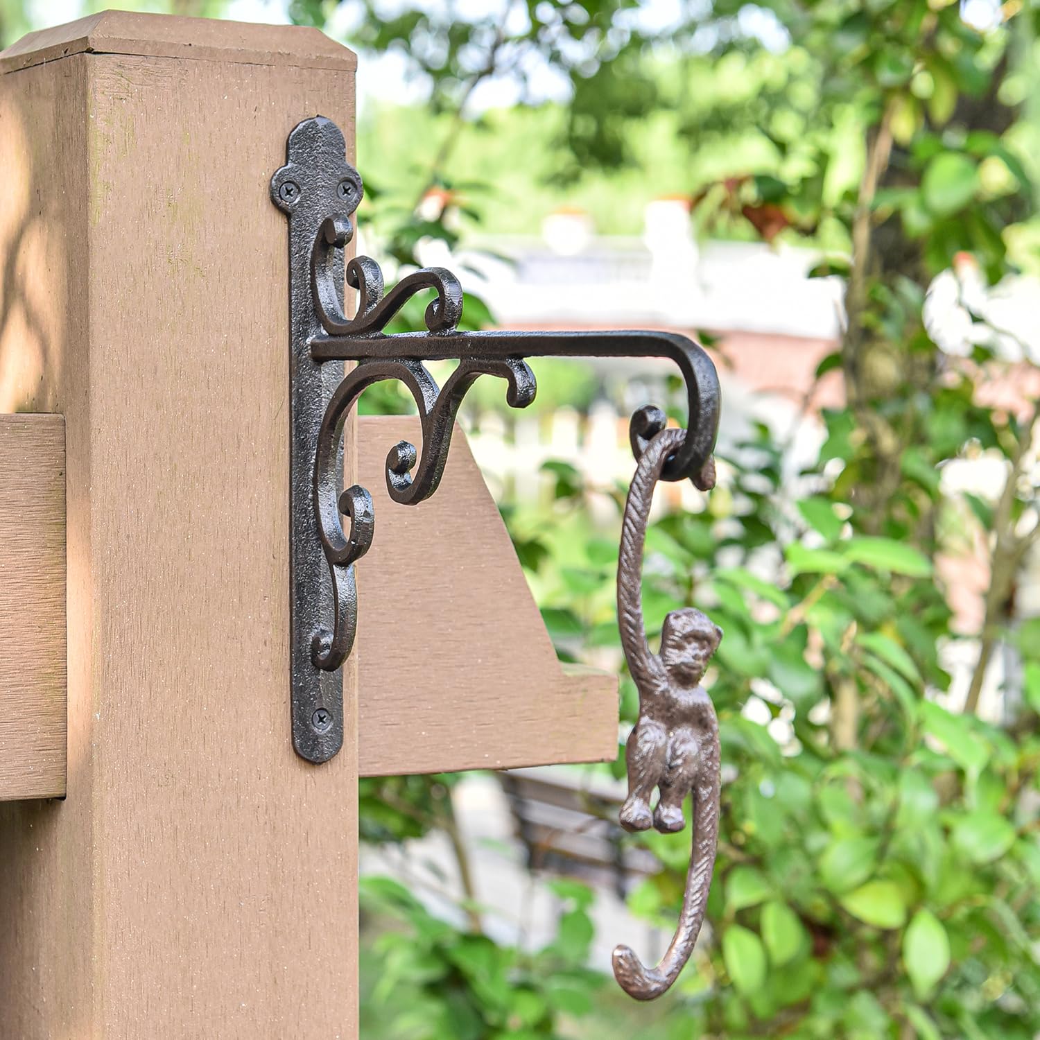 Heavy Duty Cast Iron Wall Hooks for Plants - 2 Pack Black Decorative Wall Mount Hooks for Hanging Planters, Bird Feeders, Lanterns & Wind Chimes - Perfect for Home, Garden & Outdoor Decor