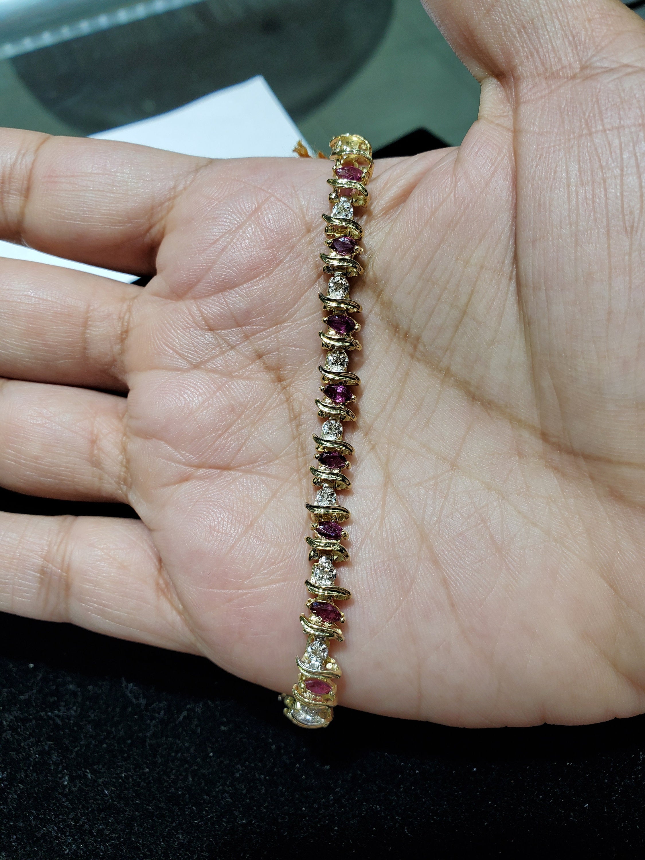Exquisite Marquise Ruby and Diamond Tennis Bracelet - 14K Gold Plated Elegant Jewelry for Women - Perfect for Weddings, Parties & Special Occasions