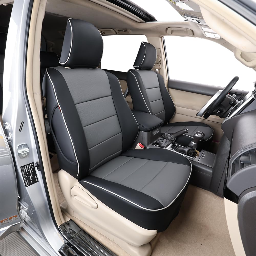 EKR Custom Fit Waterproof Leather Car Seat Covers for Toyota 4Runner 2010-2024 - Full Set 5 Seats (Black/Gray) - Front & Back Seat Protectors for Comfort & Durability - Perfect for Off-Roading, Camping & Daily Commute