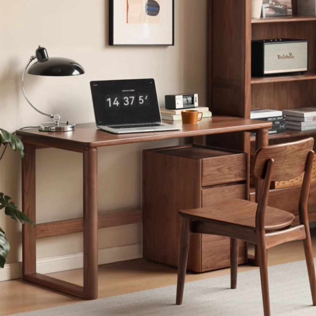Premium Black Walnut & Ash Solid Wood Study Desk - Handcrafted Writing Table for Home Office, Library, or Dorm Room - Ergonomic Design for Work & Study