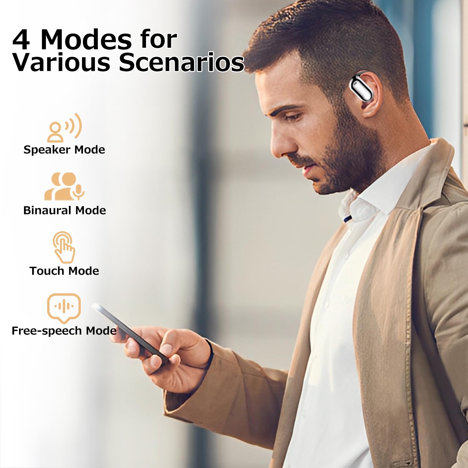 AI LCD Translator Earbuds - 3-in-1 Real-Time Translation for Android & iOS | Open Ear Design with 144 Language Support | Perfect for Travel, Business Meetings & Language Learning | Multi-Mode Wireless Earbuds (Black)