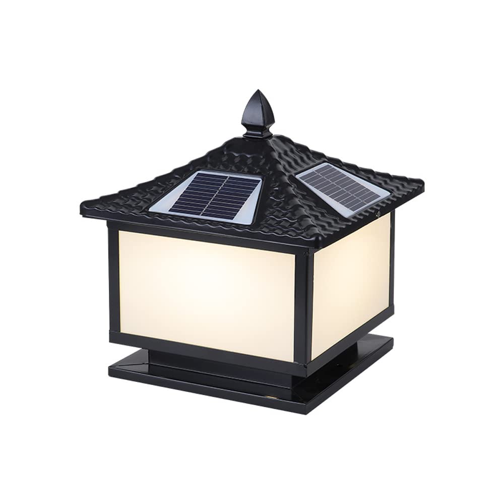 Weaston Solar Powered Waterproof Outdoor Post Light - Vintage European Style Pole Lantern with Rust-Resistant Wrought Iron & Frosted Acrylic Shade - Garden, Villa, Pathway & Driveway Decorative Lighting for Patio, Yard & Landscape