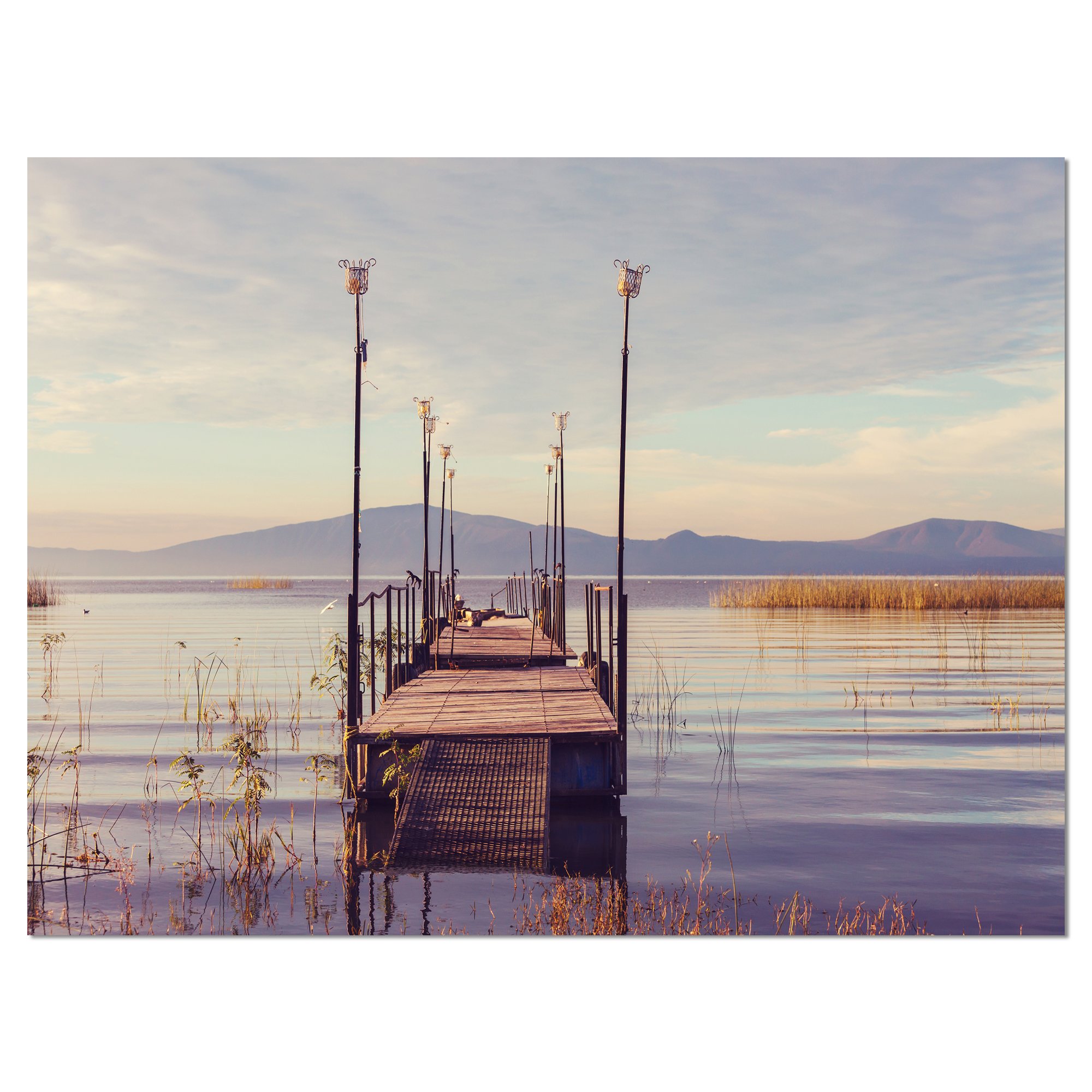 Scenic Wooden Boardwalk Bridge Over Clear Sea Water - Premium Canvas Wall Art Print for Living Room, Bedroom & Office Decor