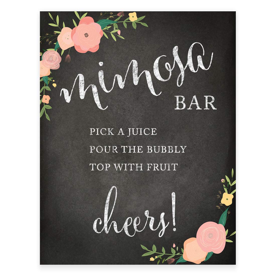 Elegant Andaz Press Wedding Party Signs - Pink Coral Floral Roses Chalkboard Design, 8.5x11 Inch, DIY Mimosa Bar Sign with 'Pick a Juice, Pour the Champagne Cheers!' Message, Perfect for Bridal Showers, Receptions & Dessert Tables (1-Pack)