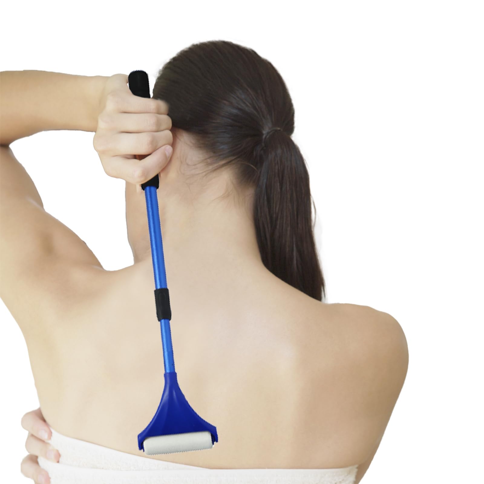 EASACE 21 Inch Long Handle Lotion Applicator for Back - Portable Back Lotion Applicator with 3 Replacement Rollers - Self Care Massage Tool for Hard-to-Reach Areas (Blue) - Perfect for Sunscreen, Moisturizer & Pain Relief Cream Application