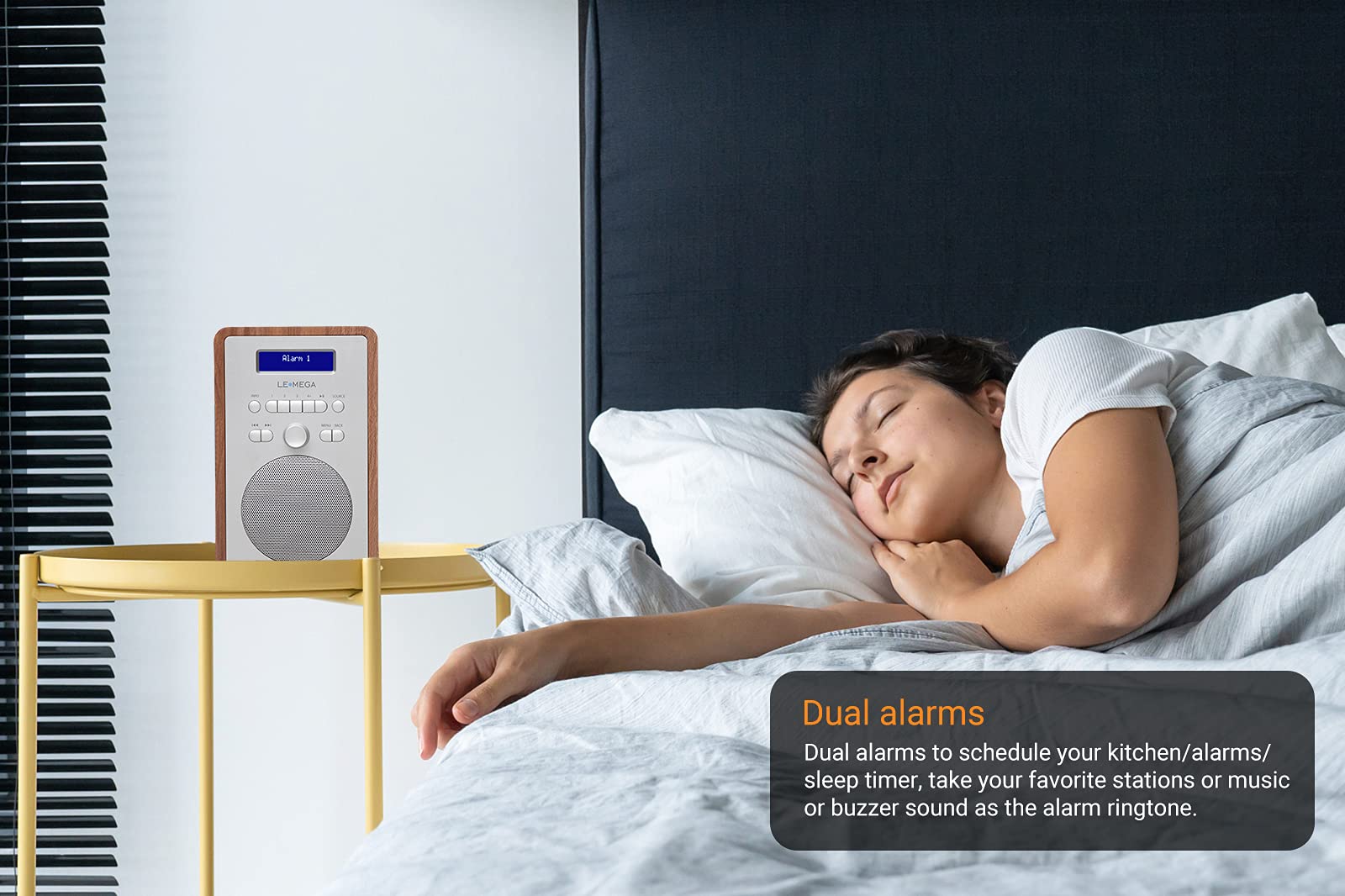 LEMEGA CR2+ DAB/DAB+ Digital Radio with FM, Small Portable Radio with Dual Alarm Clock, Sleep Timer & 20 Preset Stations - Walnut Wood Finish for Kitchen, Bedroom & Office Use