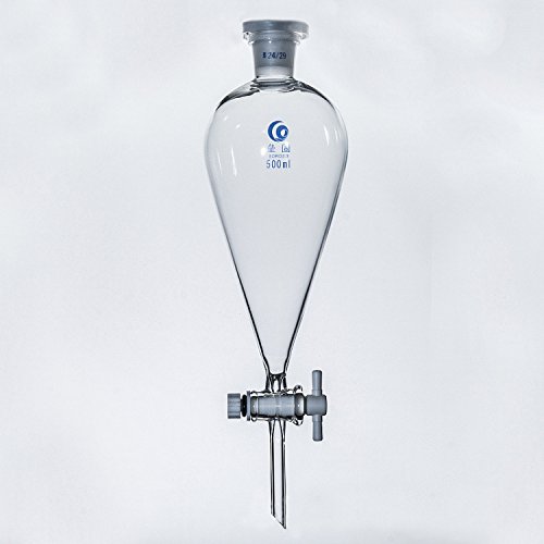 250ml Borosilicate Glass Conical Separatory Funnel with Glass Stopcock & 19/26 Joints - Pear Shape Lab Equipment for Chemistry, Science Experiments & Educational Use