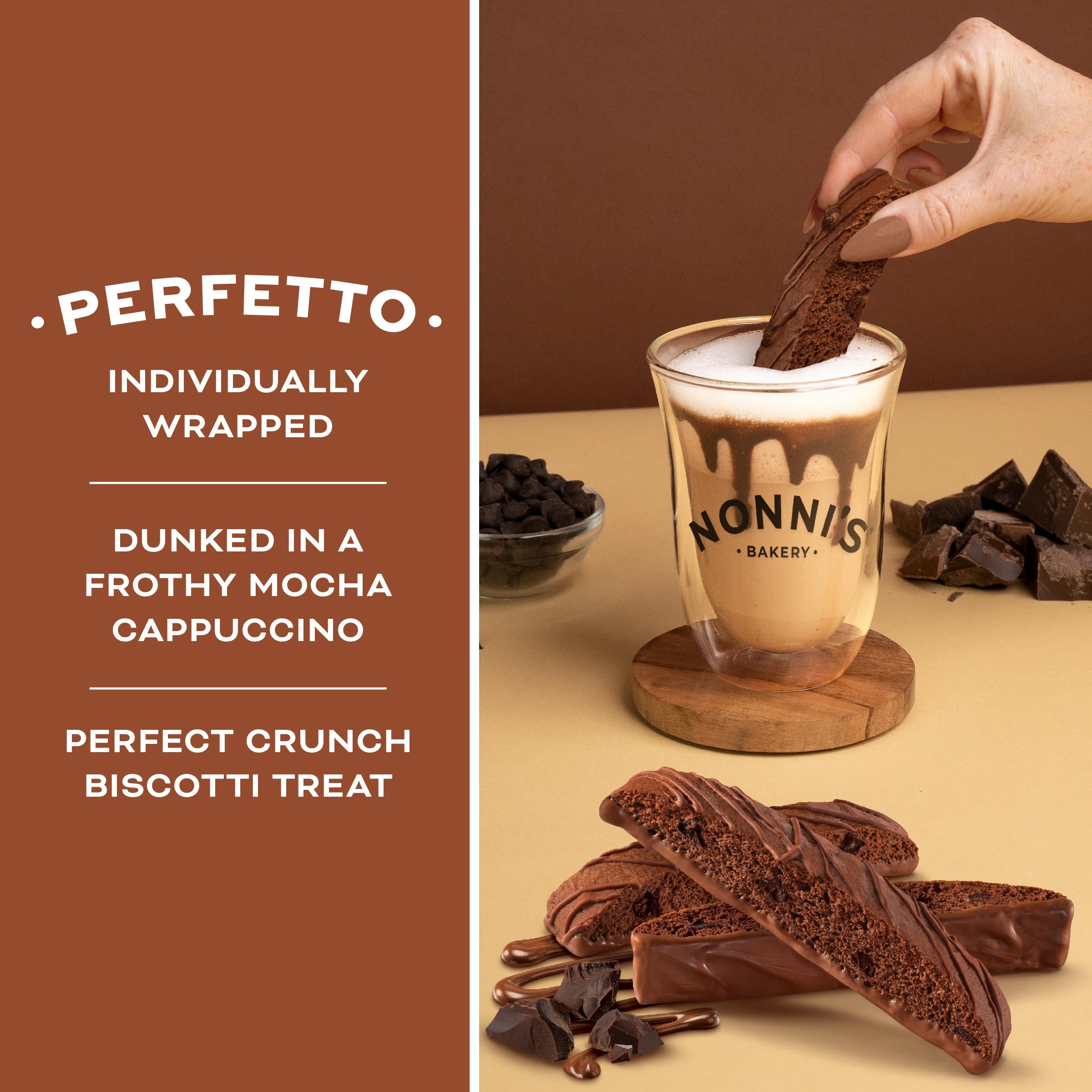 Nonni's Triple Chocolate Biscotti Italian Cookies - 2 Boxes (6.88 oz Each) Dark Chocolate Dipped Italian Biscotti, Individually Wrapped, Kosher Certified - Perfect for Coffee Pairing, Gifts & Dessert Platters