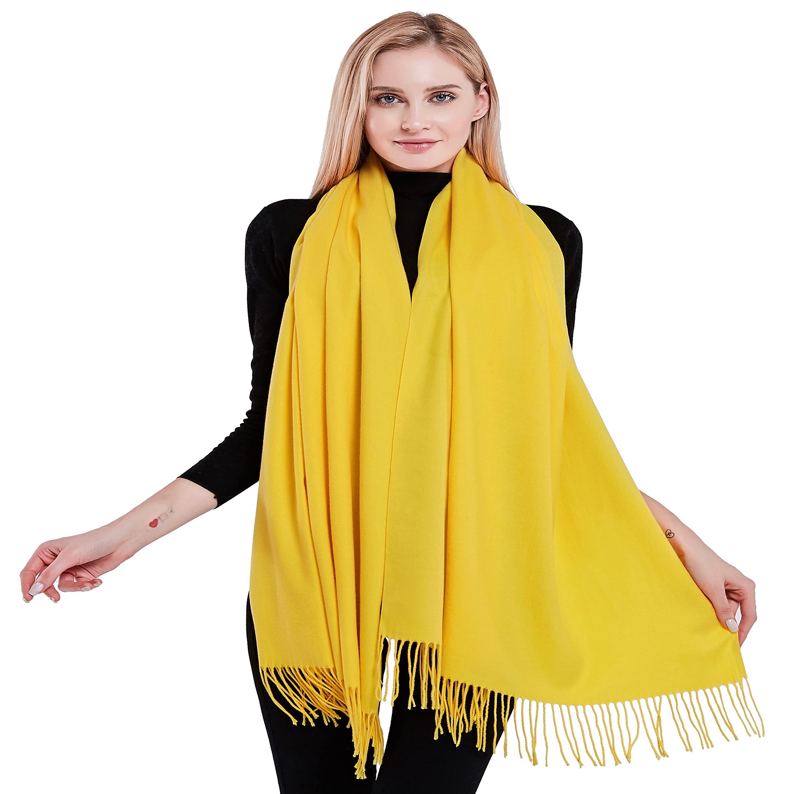 Stylish CJ Apparel Thick Cotton Blend Shawl with Tassels - Solid Color Scarf Wrap, Pashmina Stole for Women | Perfect for Winter, Fall Fashion, Office & Evening Outfits