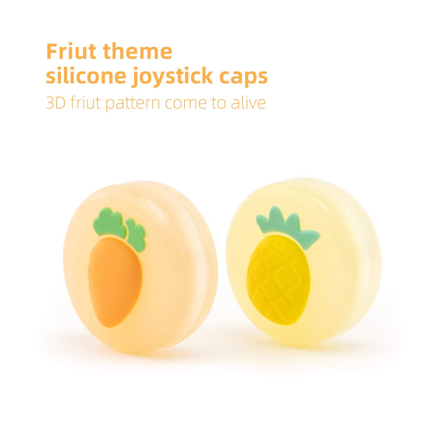 GeekShare Fruit Theme Thumb Grip Caps - Soft Silicone Joystick Cover for Nintendo Switch & Switch Lite (4 Pack - Carrot & Pineapple Design) - Perfect for Gaming Comfort and Controller Protection