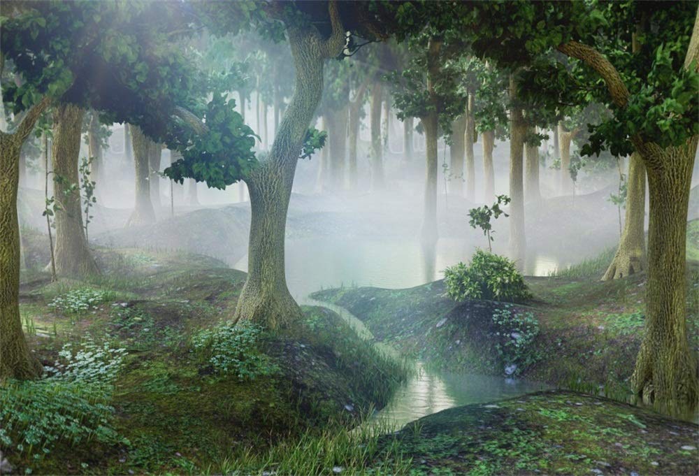 AOFOTO 5x3ft Hazy Forest Natural Scenery Backdrop - Misty Mountain Stream Jungle Woods Photography Background for Photo Booth, Party Decor, Wallpaper & Vinyl Photo Shoot Props - Perfect for Events, Weddings, Baby Showers & Themed Parties